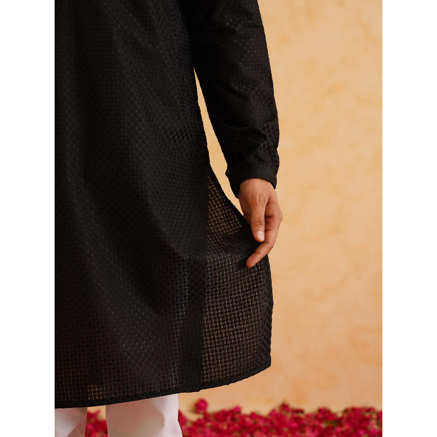 Sojanya (Since 1958 Men's Cotton Checkered Black Long Kurta