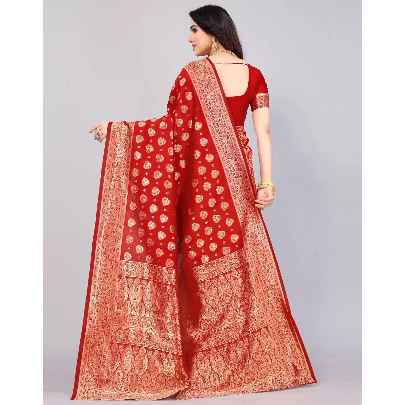 Sugathari Women's Banarasi Saree Pure Kanjivaram Silk Saree Soft New Ladies 2023 Design Wear Pattu Sarees Latest Cotton Party Sari Collections With Blouse Piece For Wedding Sadi (Pari 161 Red)