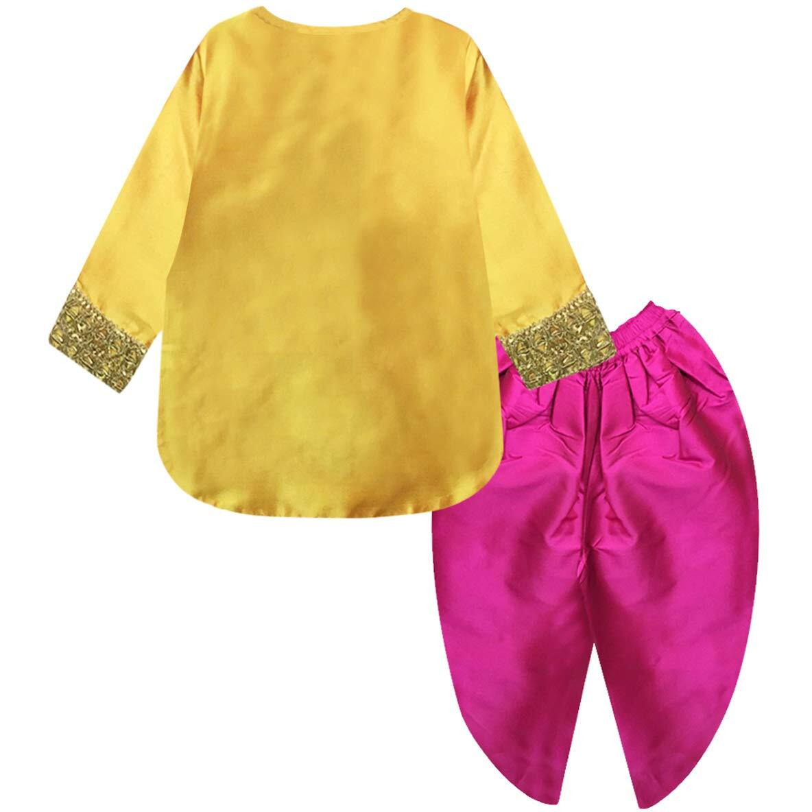 A.T.U.N. (All Things Uber Nice) Girl's Synthetic Straight Salwar Suit (Gkls Shz Amf_Amber/Fuchsia_5-6 Years)