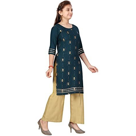 Aarika Girl's Cotton Kurti Palazzo Set (Pl-E-11_Rama_40)