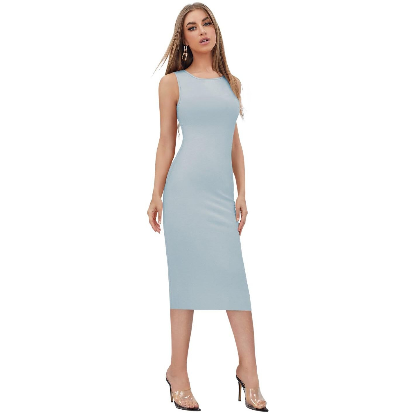 Toochki Dress For Women | Dresses For Women Dress | Bodycon Dress | Sky Blue Bodycon Dress | Midi Length Dress | Lycra Bodycon Dress | One Piece Dress
