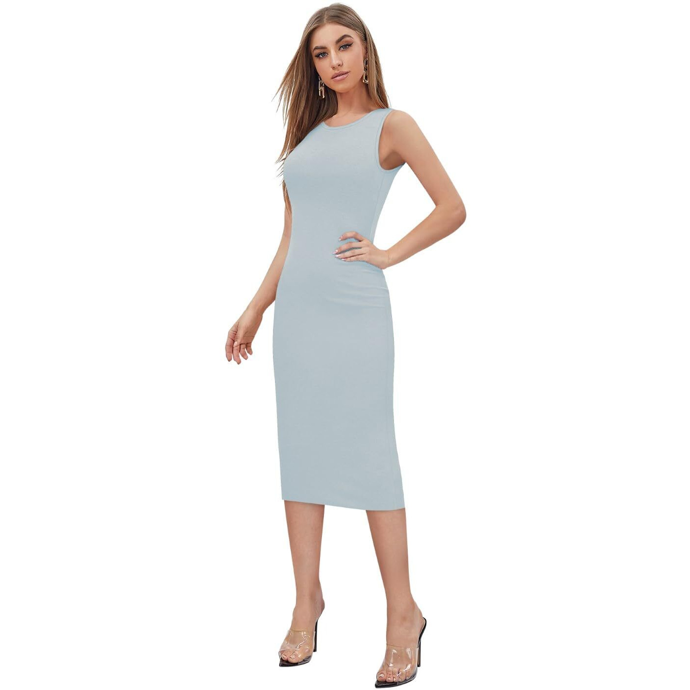 Toochki Dress For Women | Dresses For Women Dress | Bodycon Dress | Sky Blue Bodycon Dress | Midi Length Dress | Lycra Bodycon Dress | One Piece Dress