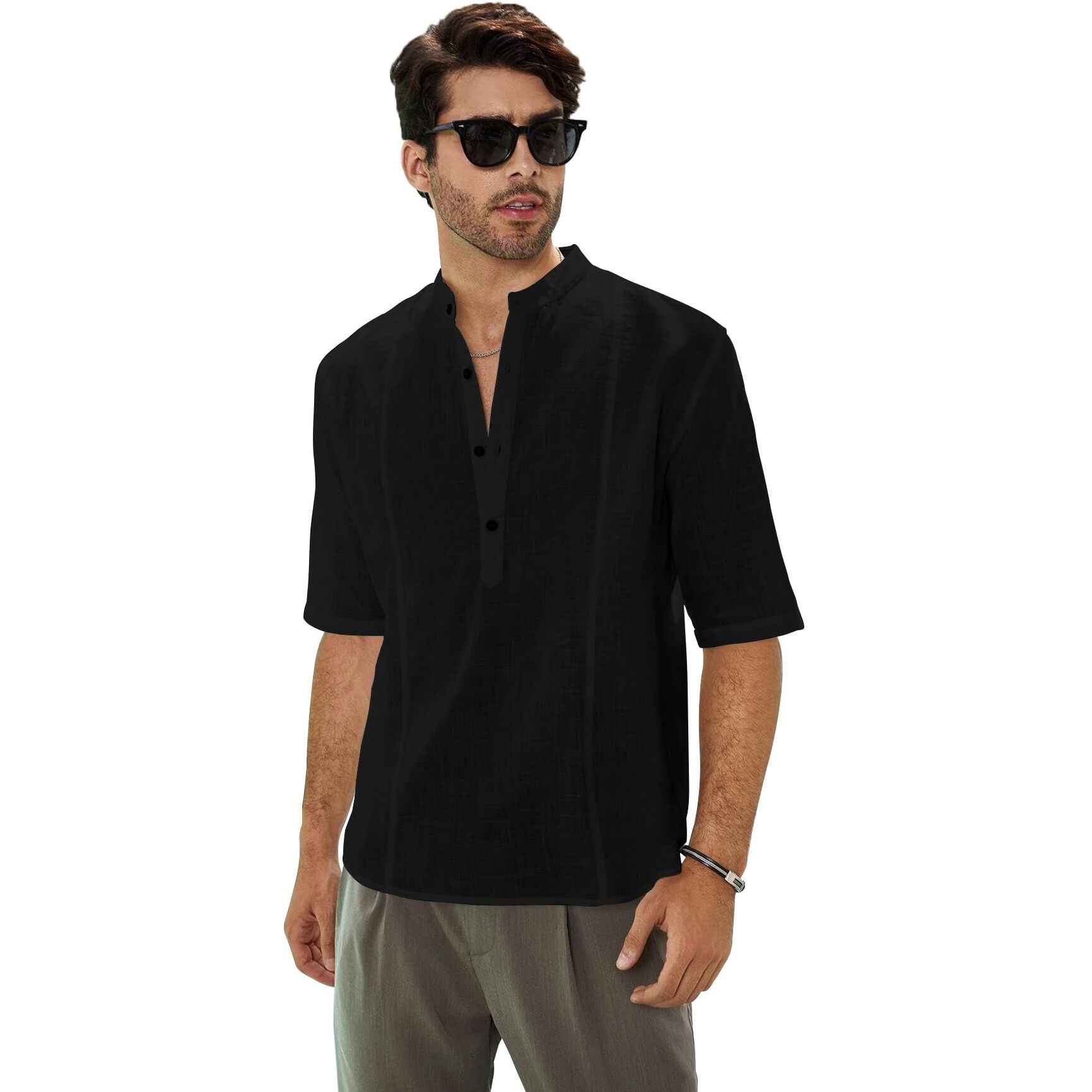 Be Active Men's Linen Blend Solid Regular Shirt (Cpl0149_Black