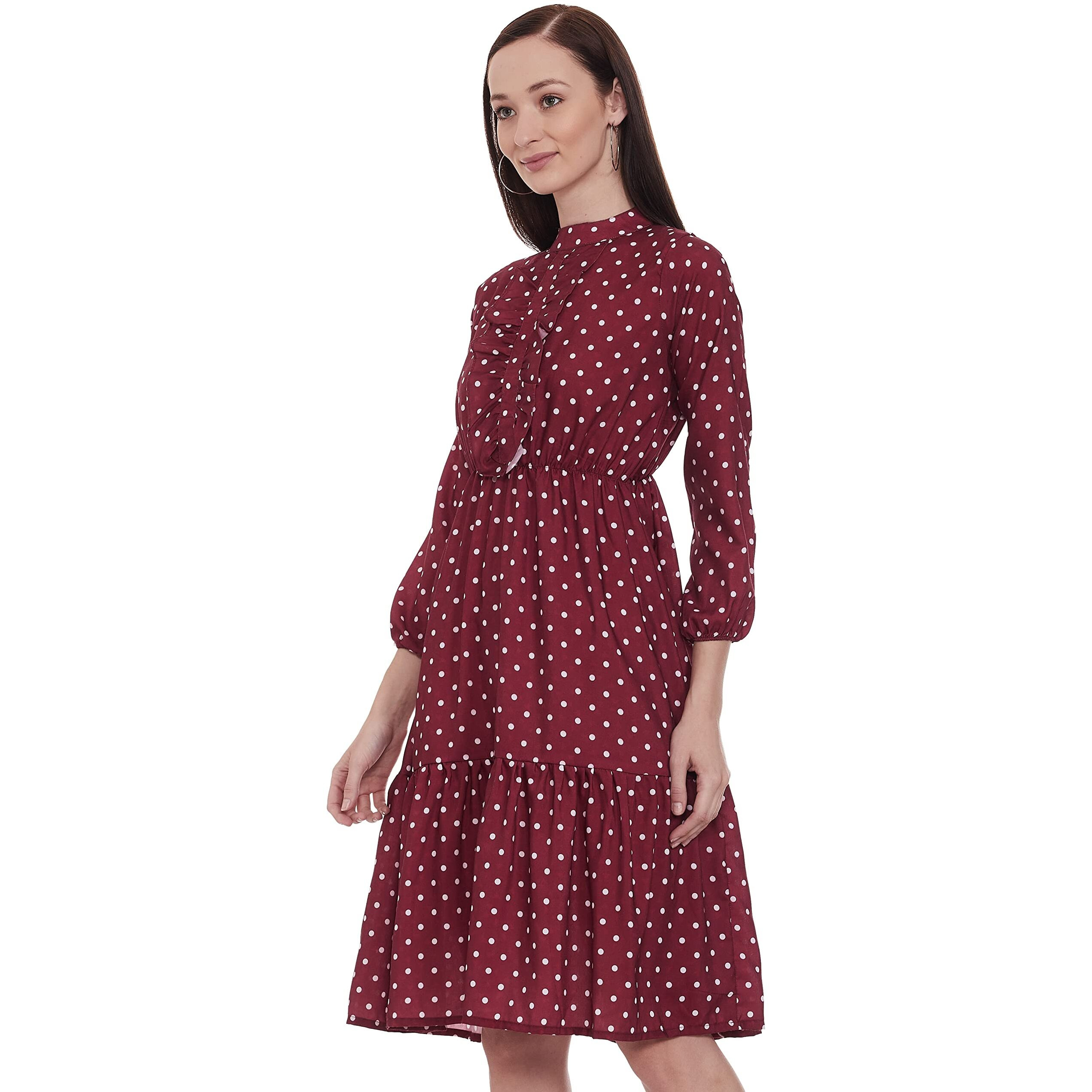 Dhruvi Trendz Womens Rayon Women Western Dresses Regular Fit Western Dresses (Dt-Wd-1001_Maroon_Xl)