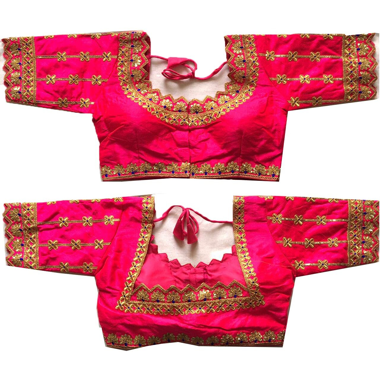 Vihu Fashion Women's Silk Floral Half Sleeve Regular Vf Hariyali Blouse Pink 38