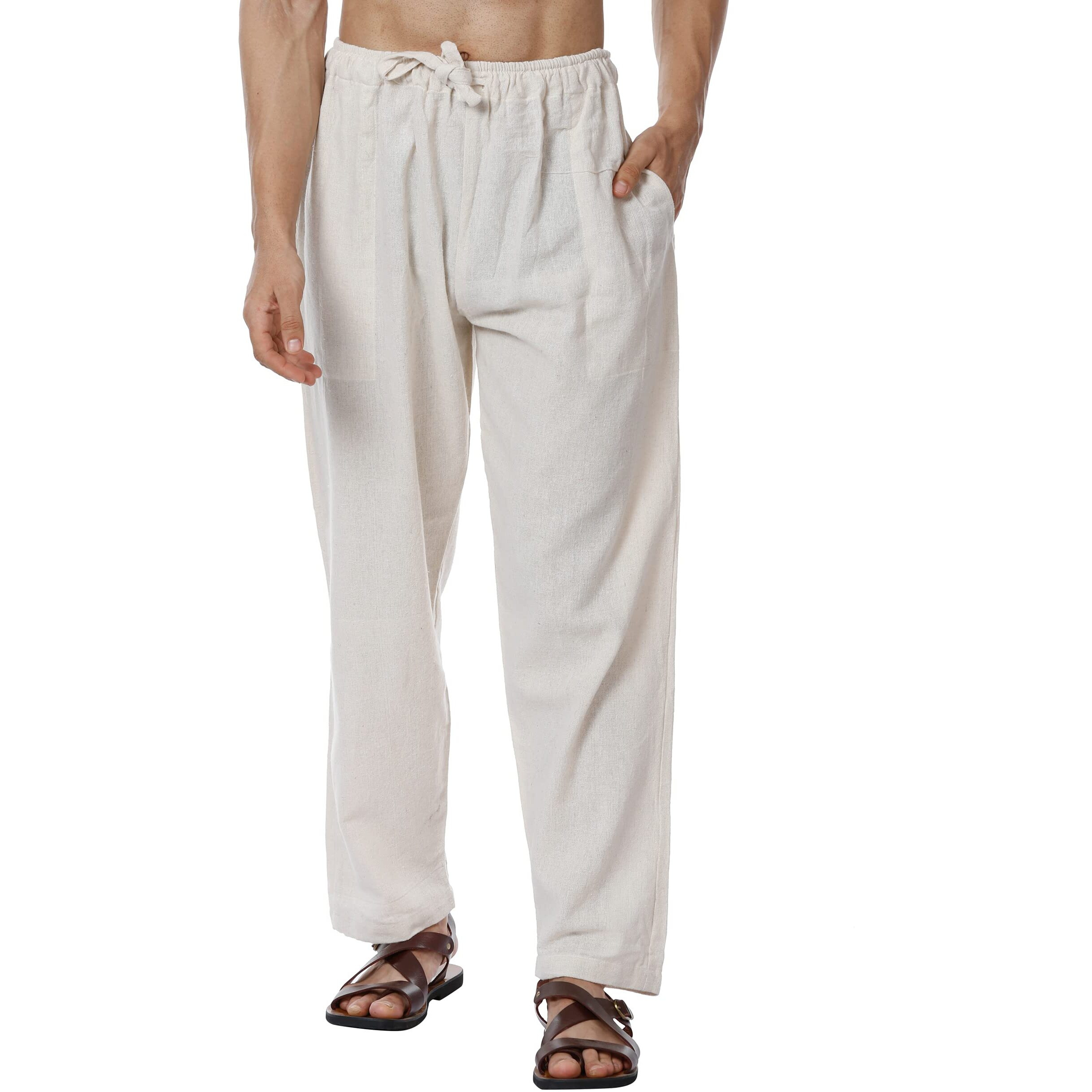 Digital Shopee Men's Eco-Friendly Cotton Pyjama Pack Of 2 | Cream + Melange Grey | 32-40Inches
