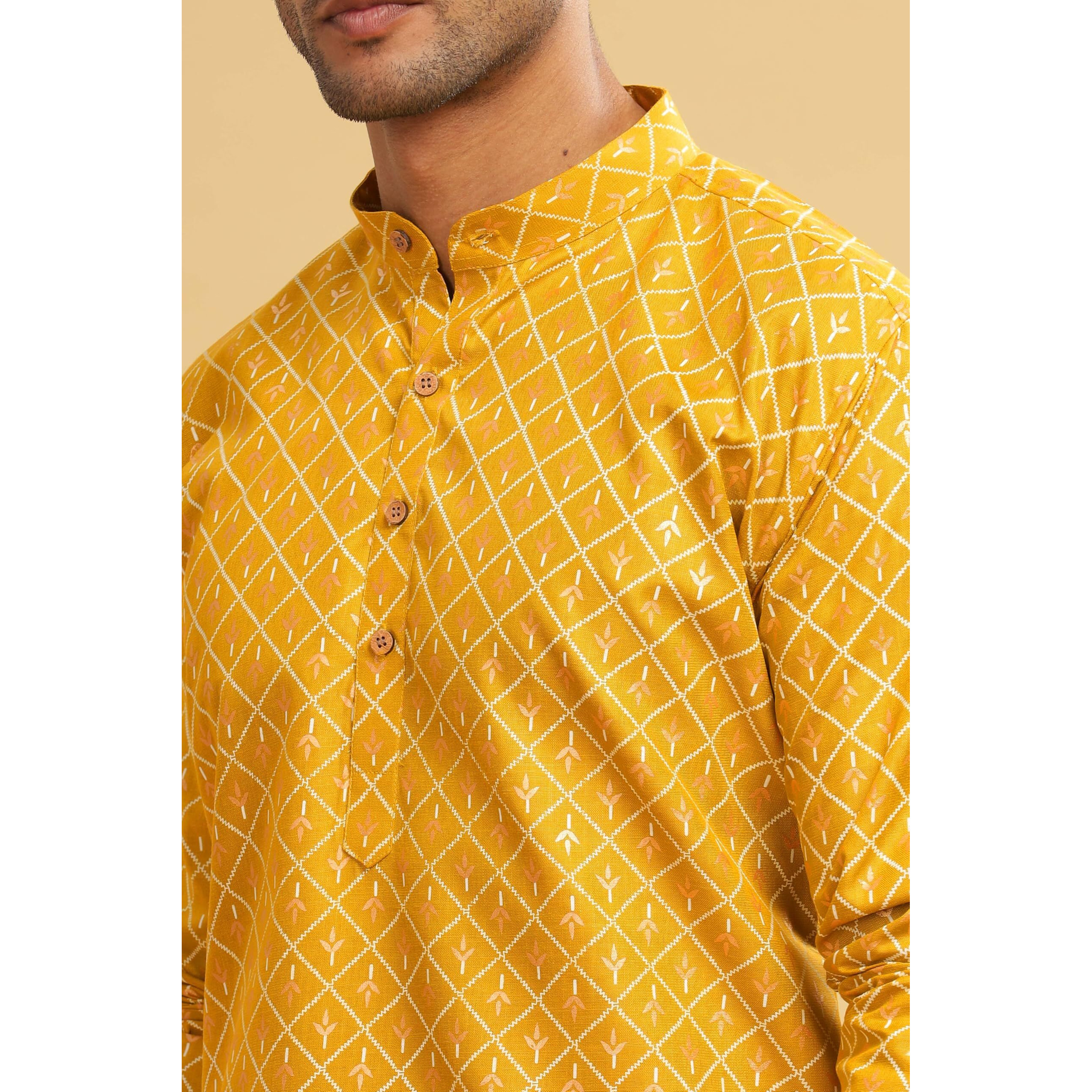 Be Active Men's Cotton Regular Kurta (C-399-2_S_Yellow)