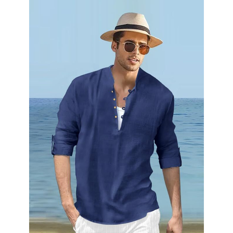 Be Active Men's Solid 100% Cotton Short Kurta With Mandarin Collar || Short Kurta For Men Cotton || Stylish Short Kurta || Short Kurta Men (Wpl0146-10-L) Dark Blue