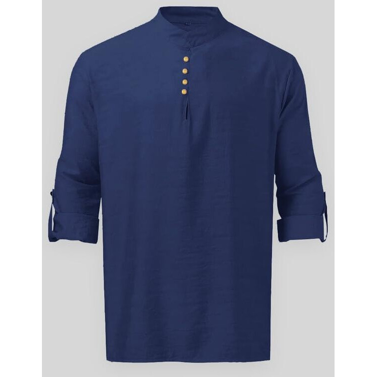Be Active Men's Solid 100% Cotton Short Kurta With Mandarin Collar || Short Kurta For Men Cotton || Stylish Short Kurta || Short Kurta Men (Wpl0146-10-L) Dark Blue