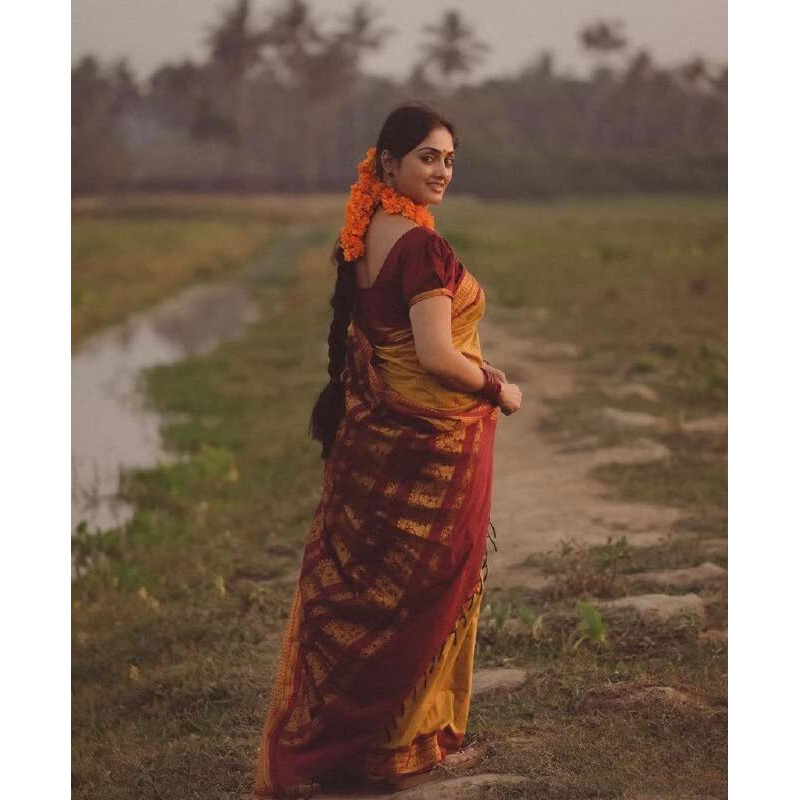 Flosive Women's Kanjivaram Pure Zari Woven Soft Silk Saree With Blouse Piece (Mix (Yellow)