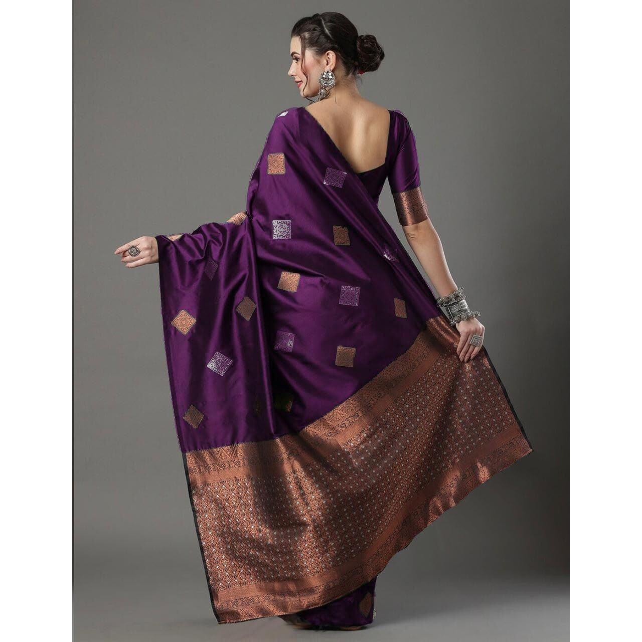 Flosive Women's Fabulous Mix Color Kanjivaram Sona Chandi Silk Saree (Wine)