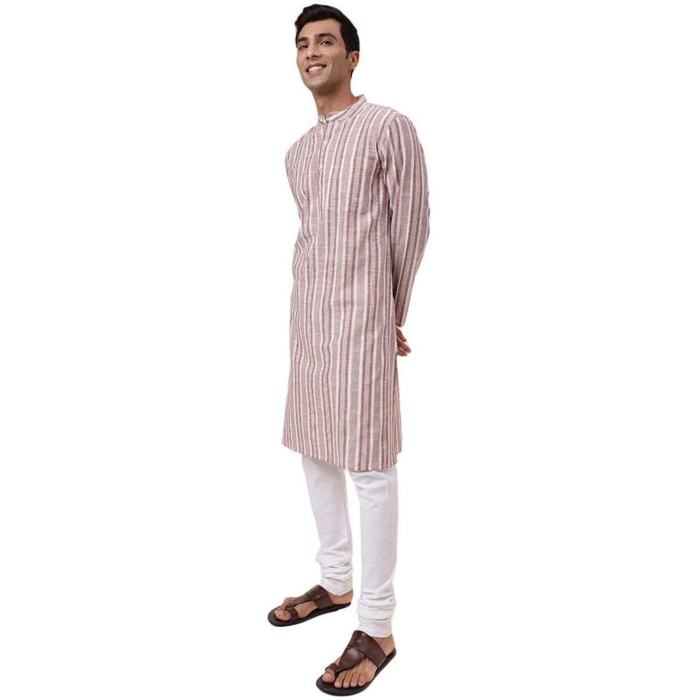 Fabindia Men's Cotton Printed Comfort Fit Kurta (1032008Natural- White-Maroon