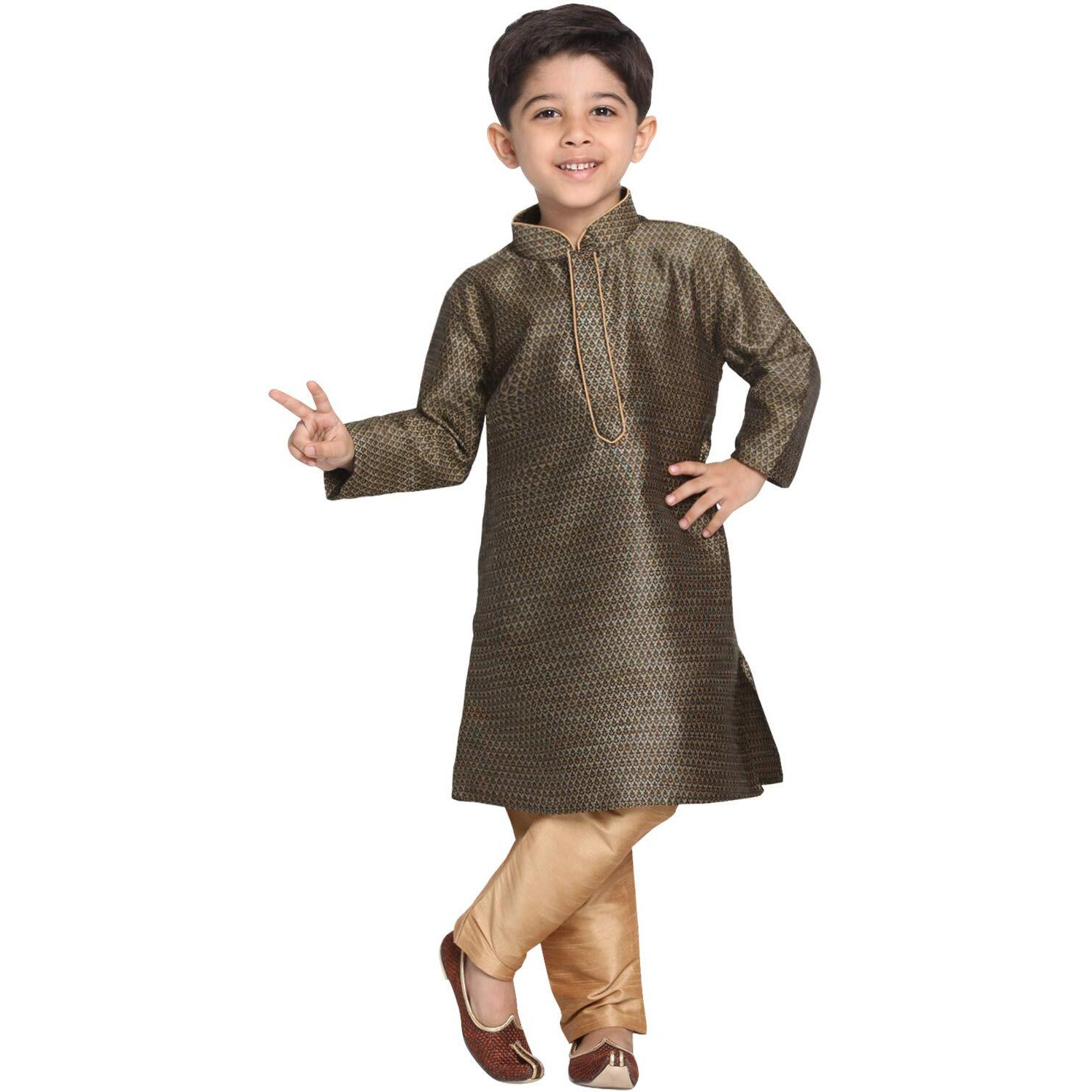 Jbn Creation Boys' Black And Rose Gold Silk Blend Kurta And Pyjama Set_Vasbk047Blnprg_22