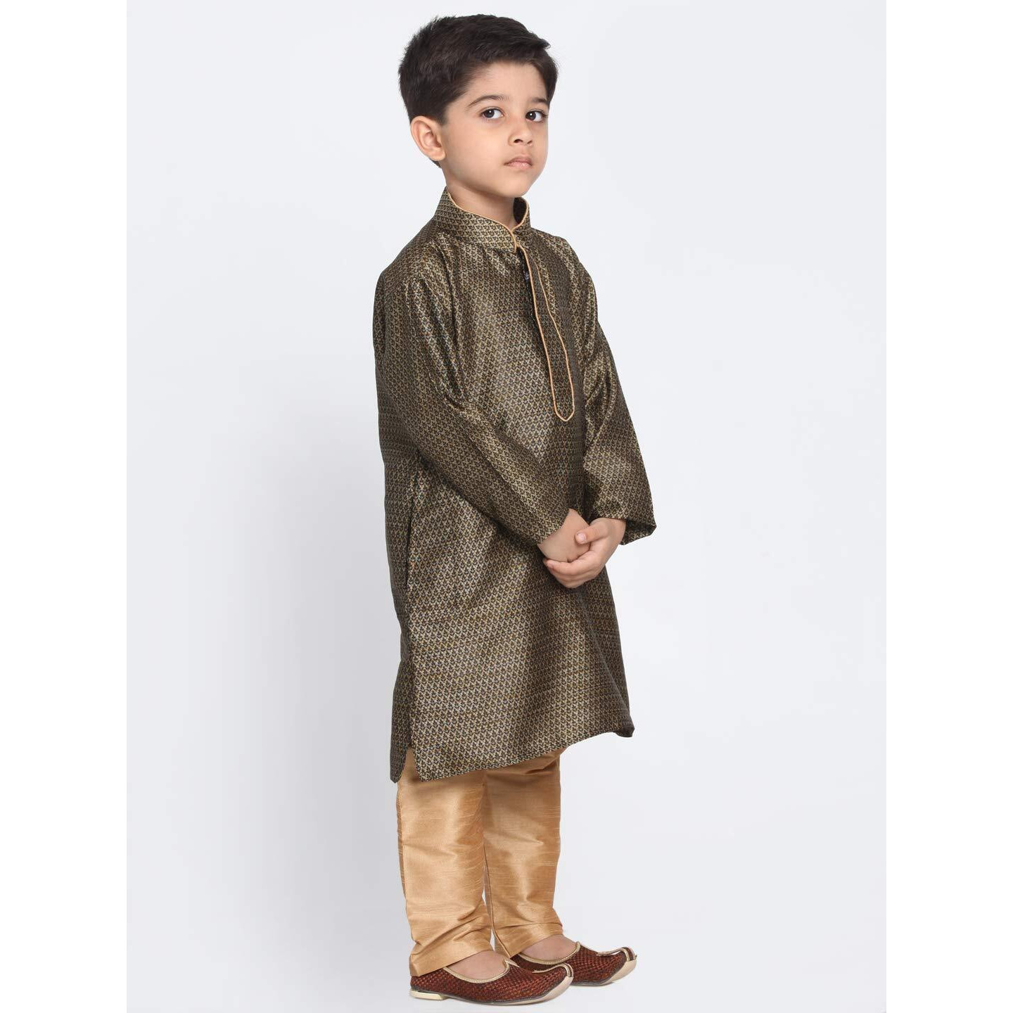 Jbn Creation Boys' Black And Rose Gold Silk Blend Kurta And Pyjama Set_Vasbk047Blnprg_22