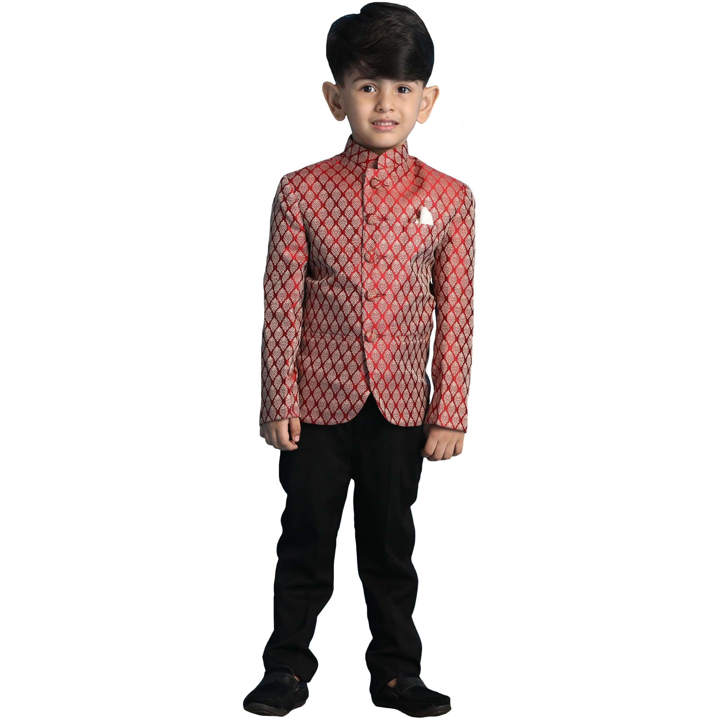 Jbn Creation Vastramay Boys' Maroon Jacquard Jodhpuri Bandhgala (B1377)