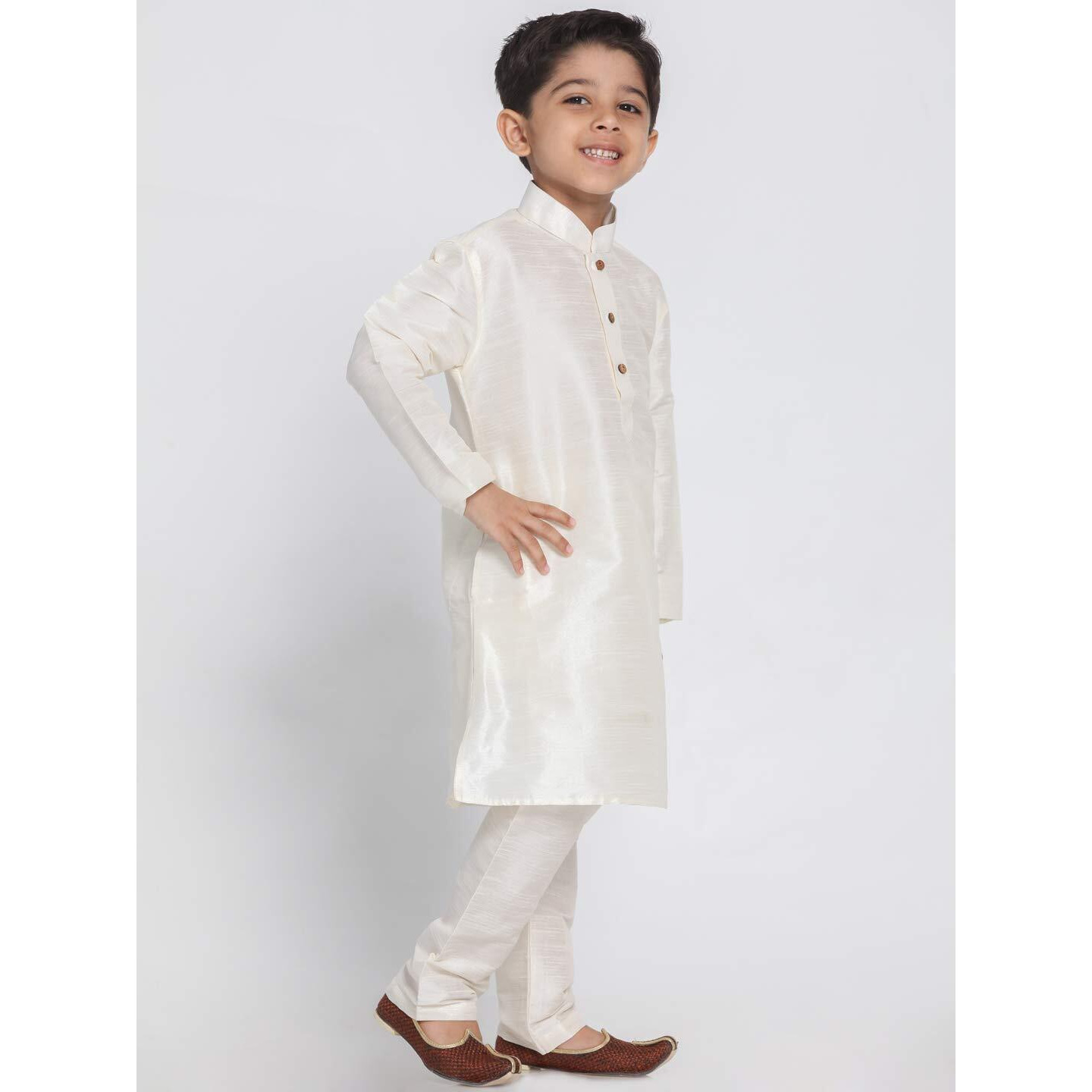 Jbn Creation Boys' Cream Silk Blend Kurta And Pyjama Set_Vasbkcr001Npcr_18