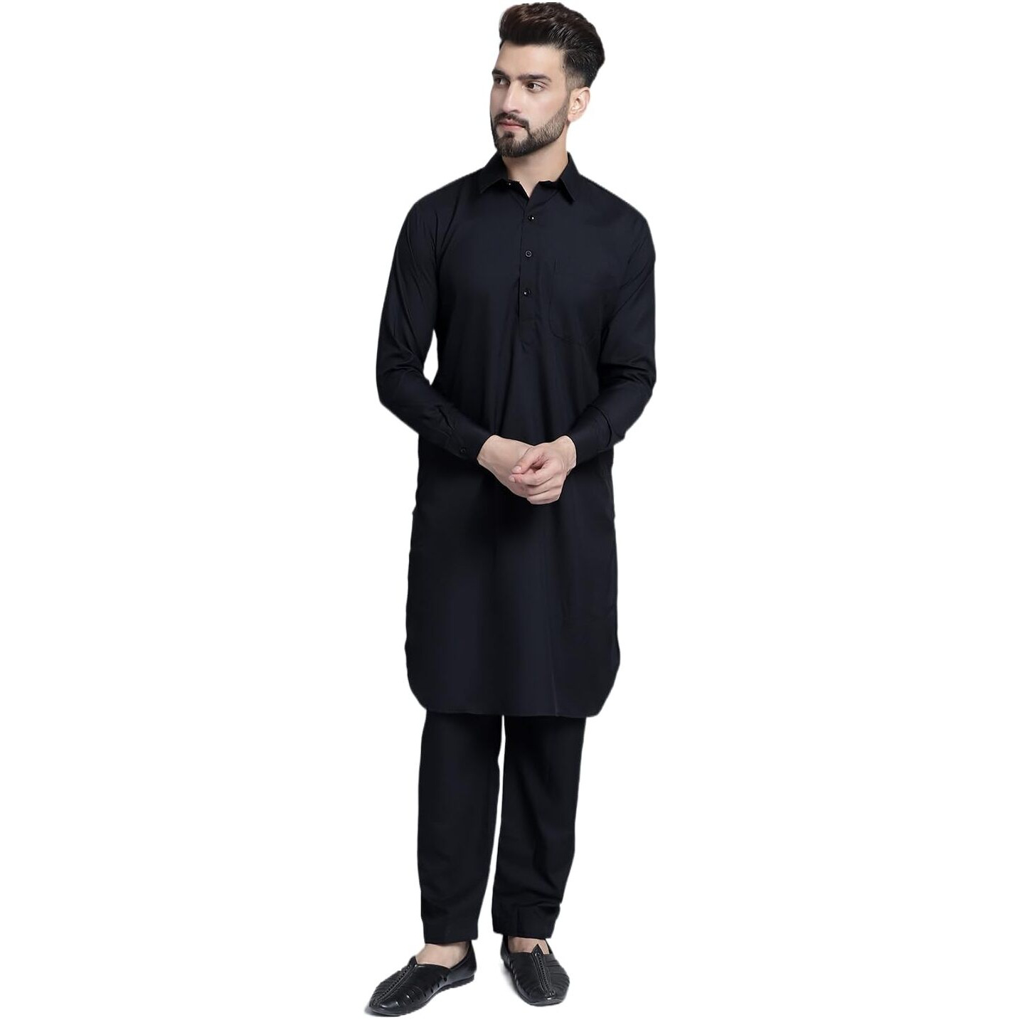 Jompers Men's Cotton Solid Pathani Kurta With Salwar (Black, Xl)