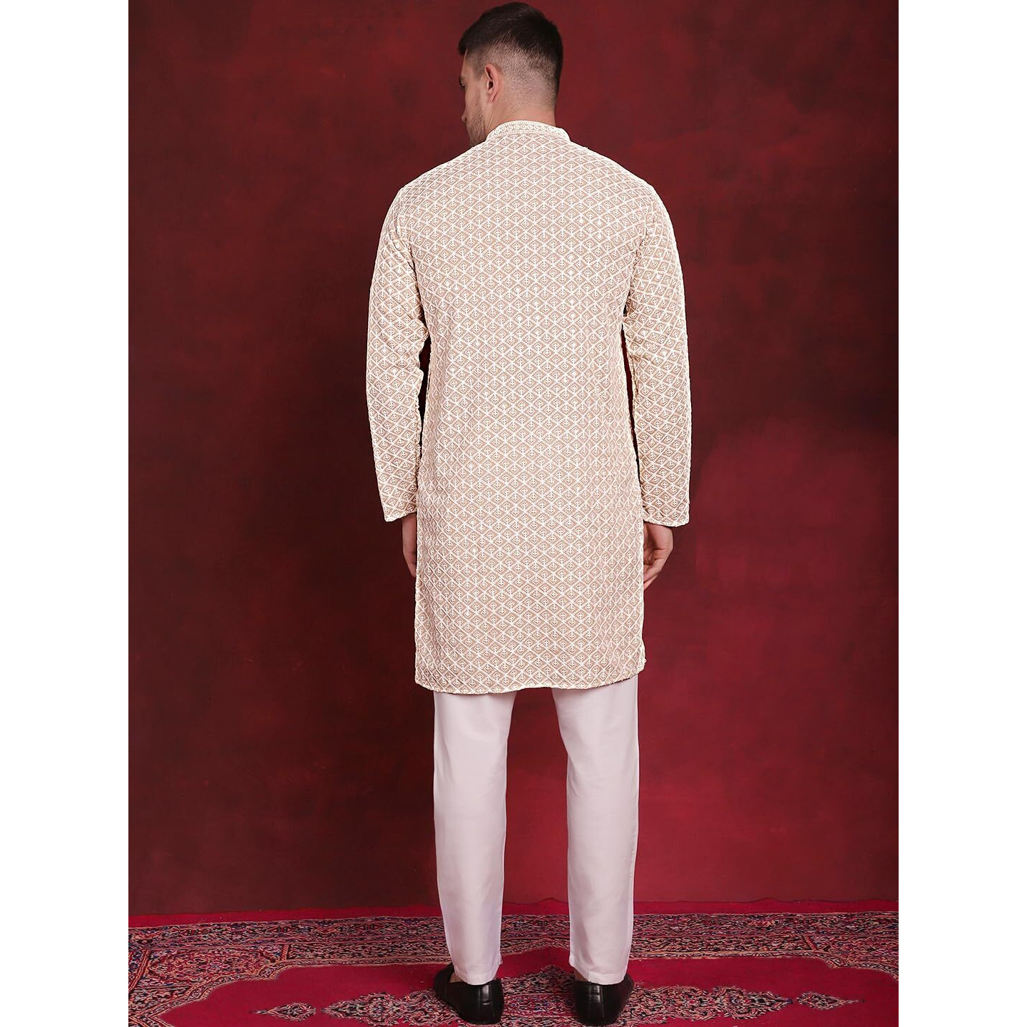 Jompers Men's Beige Sequin Embroidered Pure Cotton Kurta With Pyjama (Beige, Xxl)