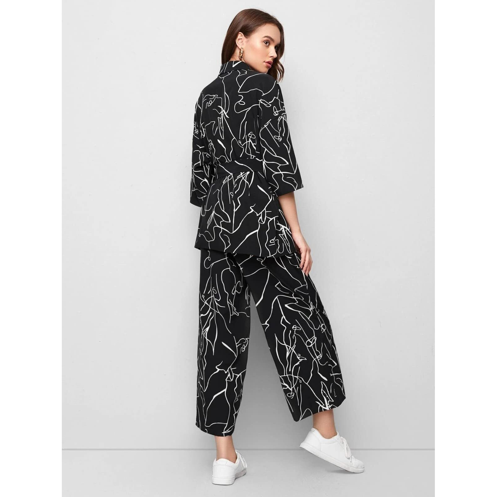 Leriya Fashion Nightdress For Women || Nightdress For Women || Rayon Collared Self Belted Allover Print Shirt Top & Wide Leg Pants Set || Comfortable Lounge Wear || Sleep Wear. (Xx-Large, Black)