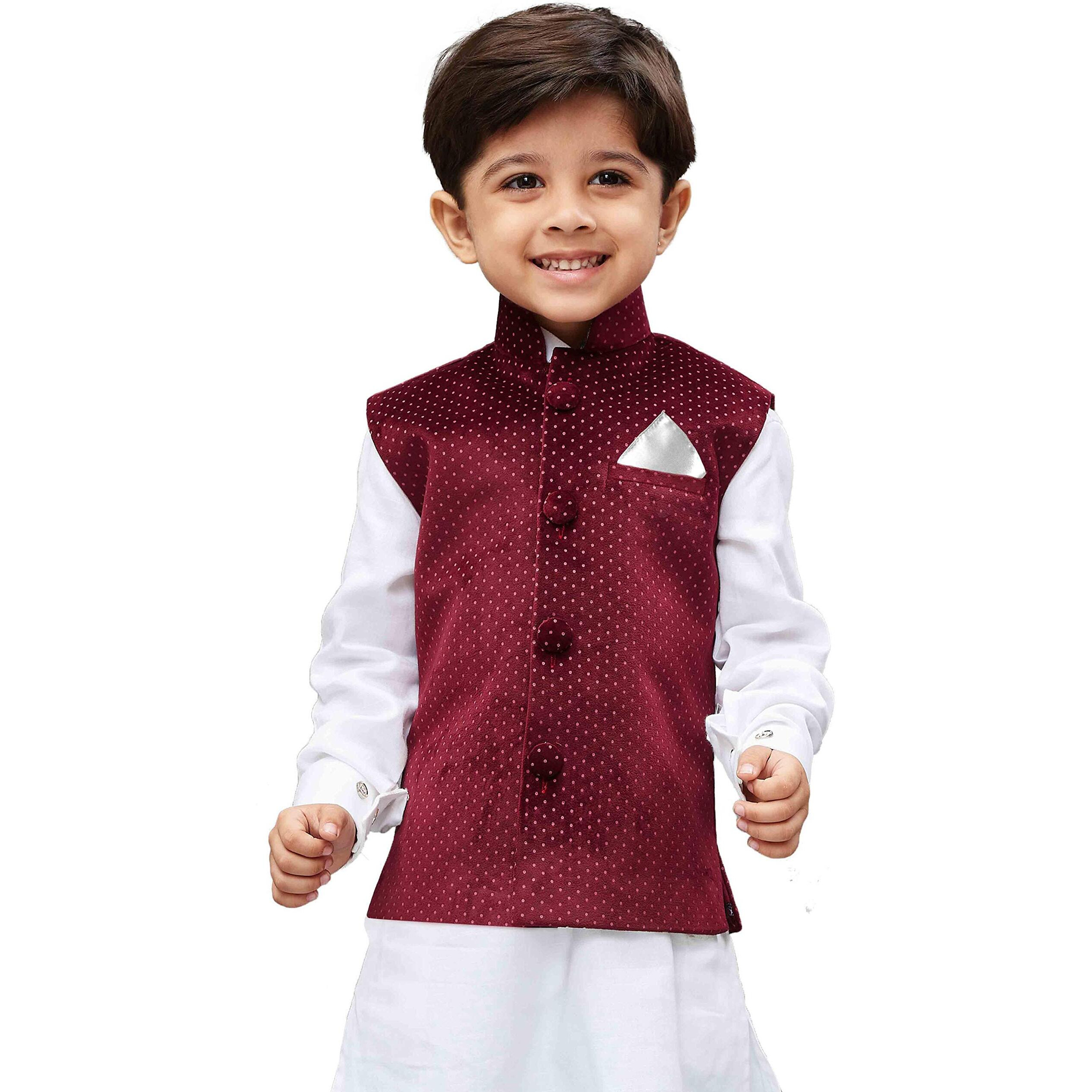 Jbn Creation Boys' Maroon Velvet Nehru Jacket_Vasbjma014_32