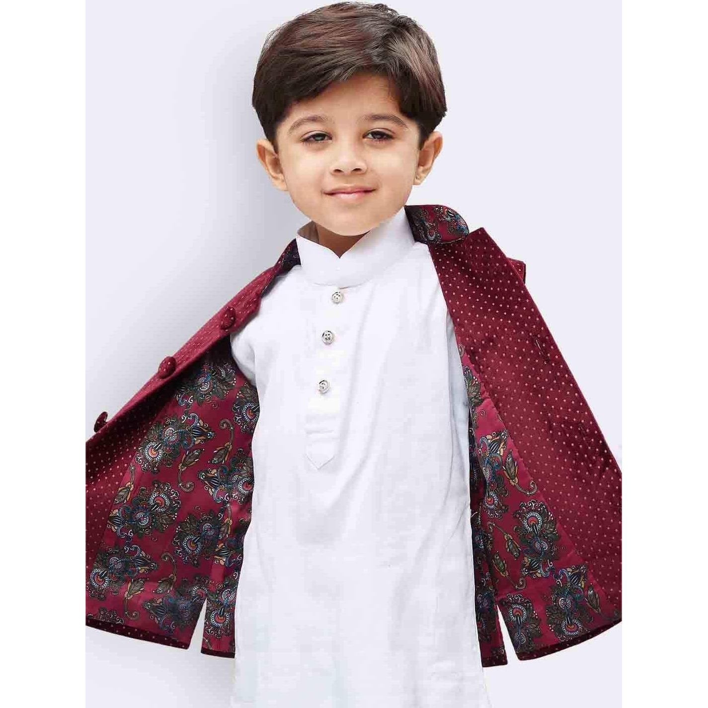 Jbn Creation Boys' Maroon Velvet Nehru Jacket_Vasbjma014_32
