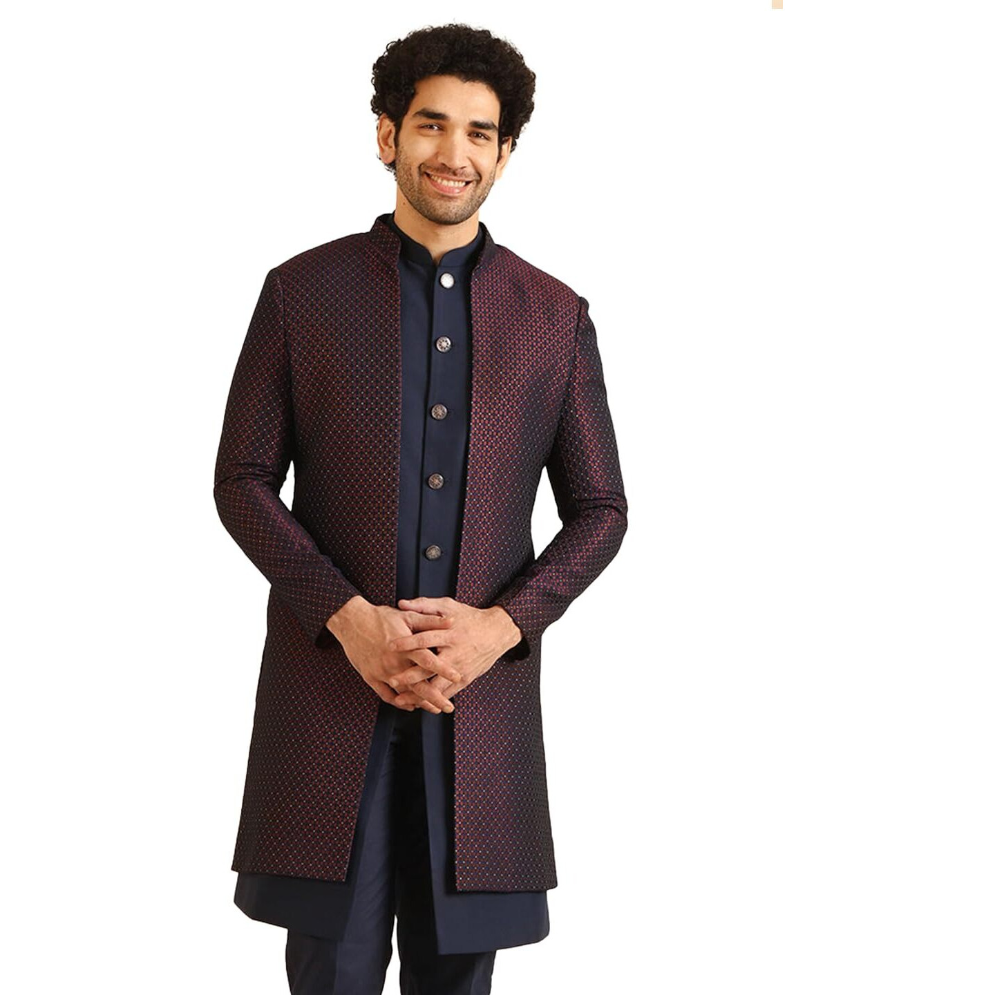 Kisah Jacket Sherwani Set For Men  Woven Design Jacquard Sherwani With Trouser | Ethnic & Formal Indian Outfit For Weddings, Celebrations & Parties, Wine, 38