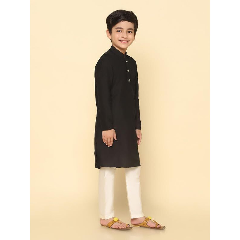 Kisah Boy's Kurta, Cotton Blend Black, Solid Long Sleeves Regular Fit Mandarin Collar (9-10 Years)
