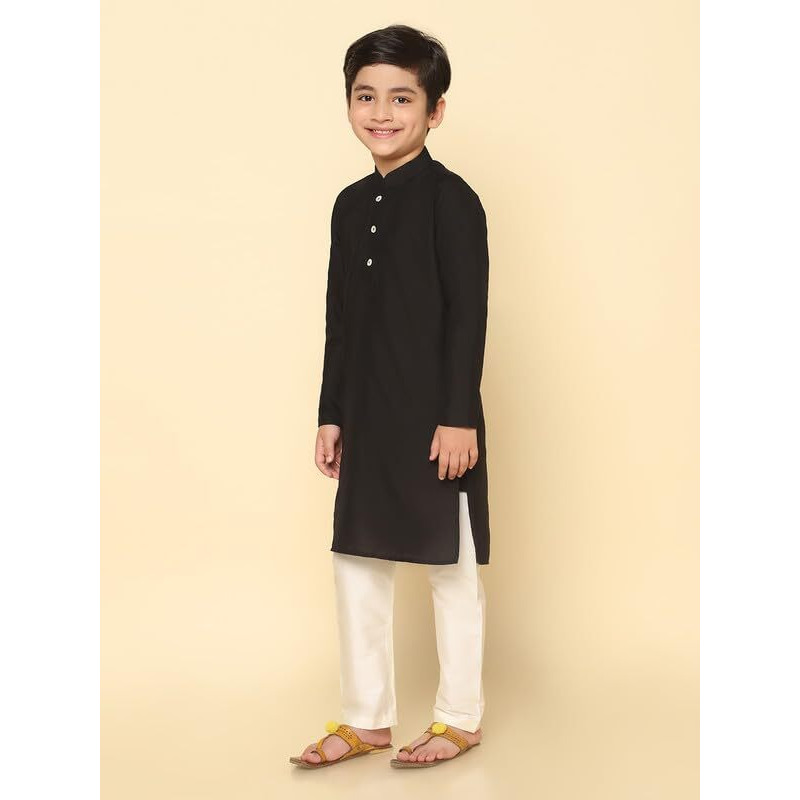 Kisah Boy's Kurta, Cotton Blend Black, Solid Long Sleeves Regular Fit Mandarin Collar (9-10 Years)