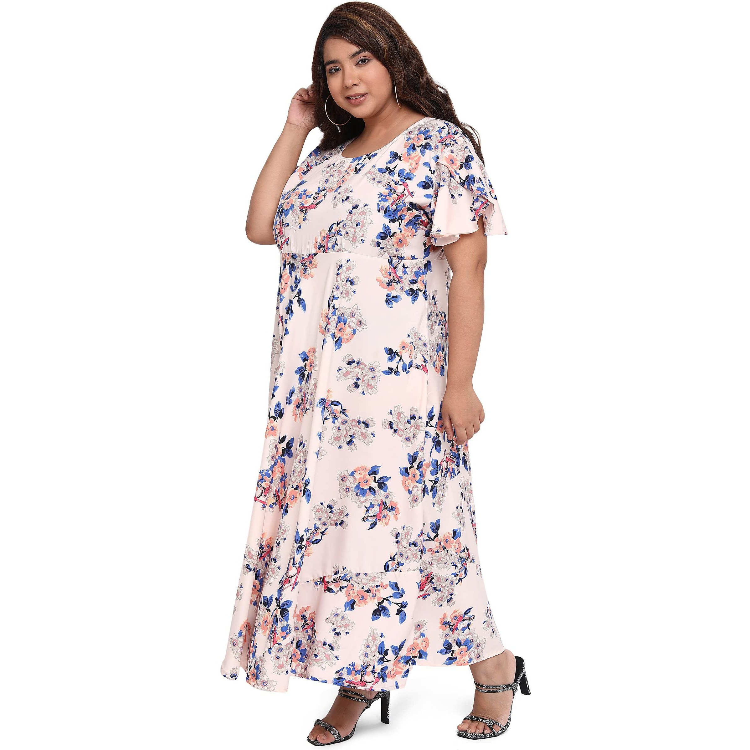 Oomph Women's Western & Fusion Wear Crepe A-Line Maxi Plus Size Dress - Daisy White - Od238_5Xl