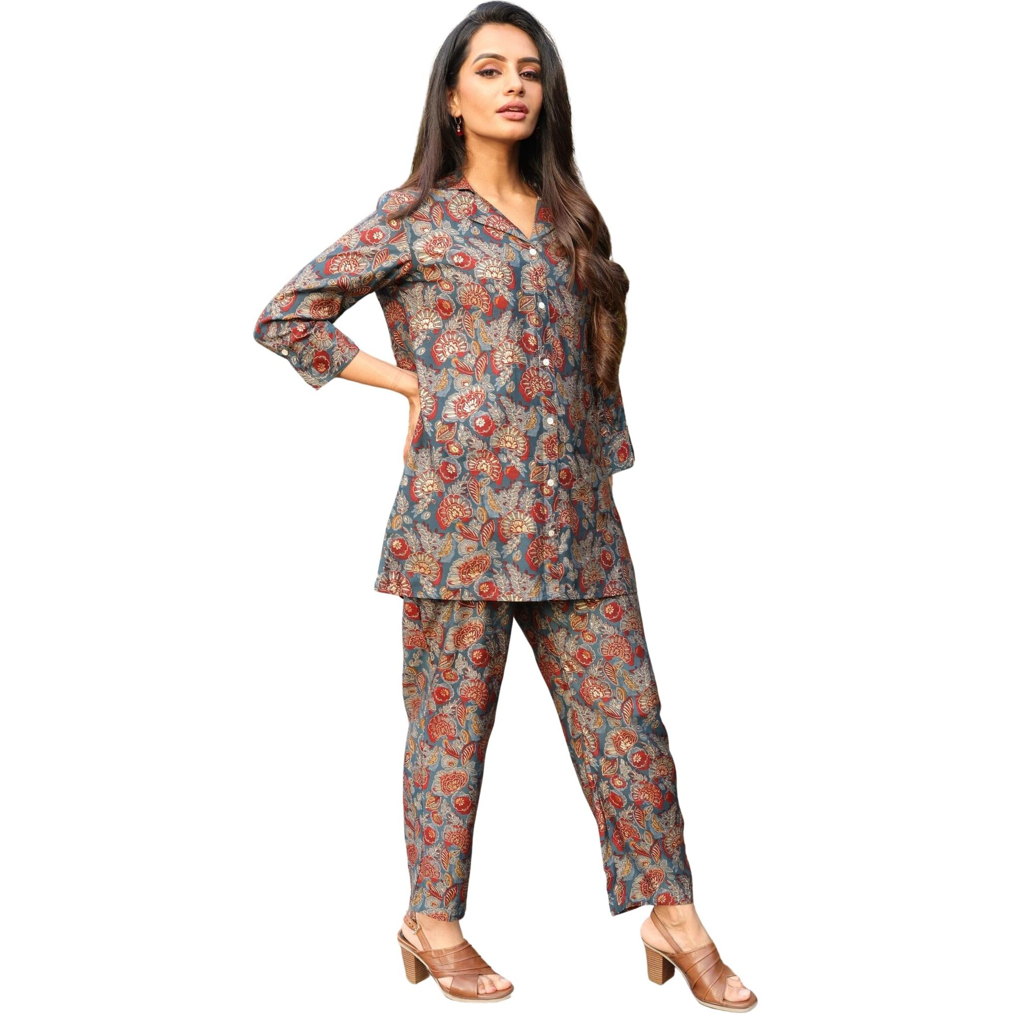 Leriya Fashion Rayon Regular Stylish Kurta Ethnic For 3/4 Sleeve Women Co-Ord Set (W1905&Tr935-S_Grey_M)