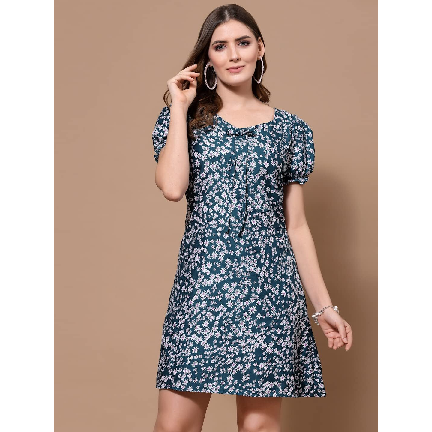 Oomph Dress For Women Stylish| Summer Vacation Style |Floral Print Puff Sleeve Dress | Lightweight Flared Maxi For Casual & Holiday Wear