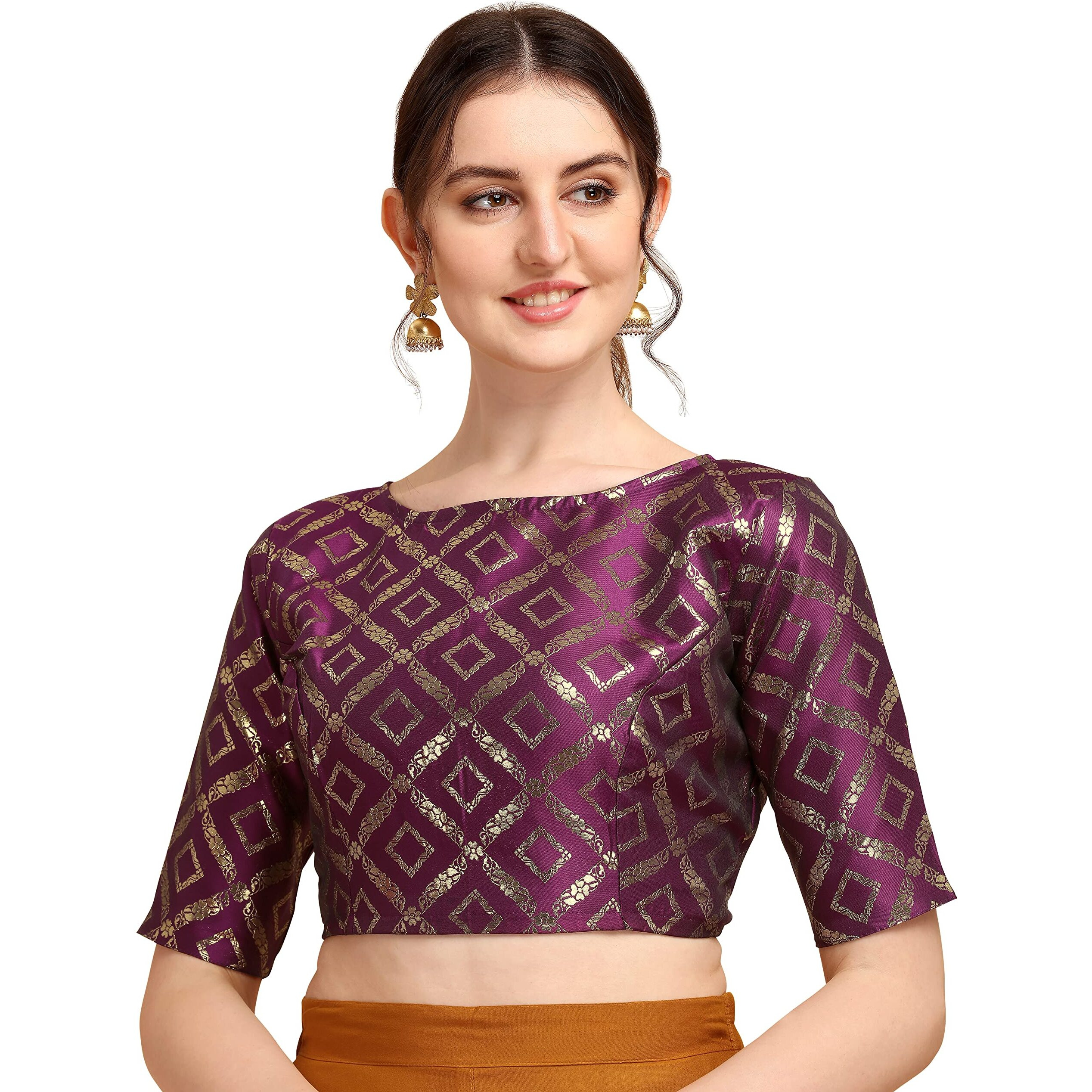 Oomph Jacquard Purple Readymade Blouse For Women - Rbbl147L
