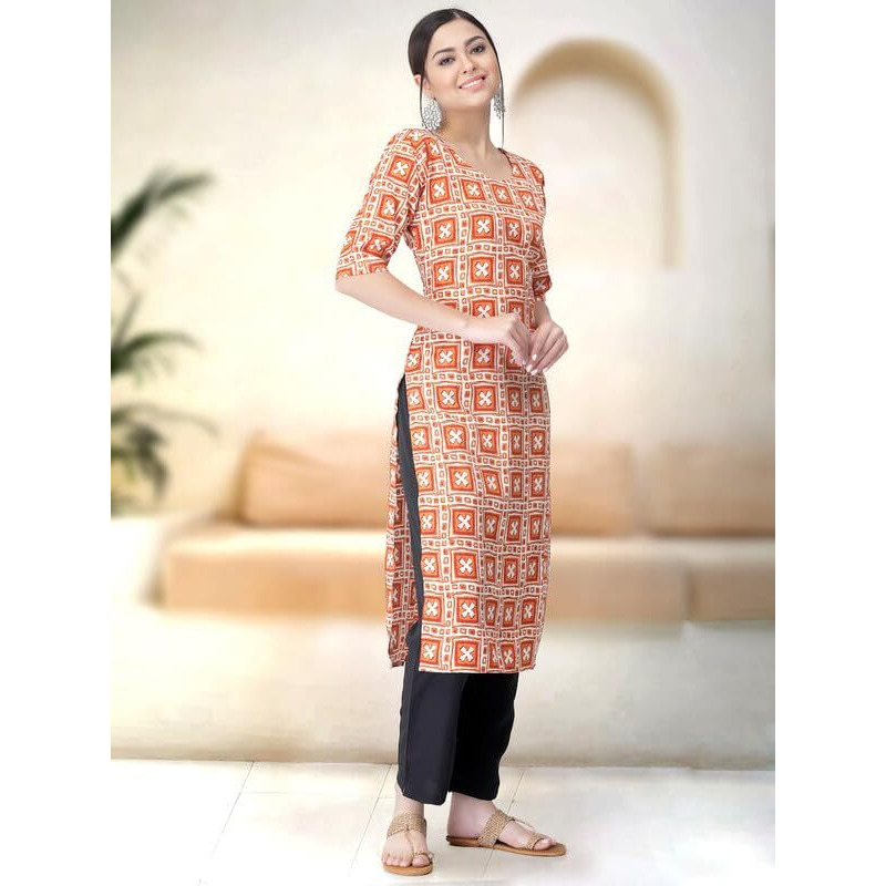 Pinkmint Kurta Set For Women Rayon Printed Stylish Neck Kurti With Pant Set (Pack Of 2)