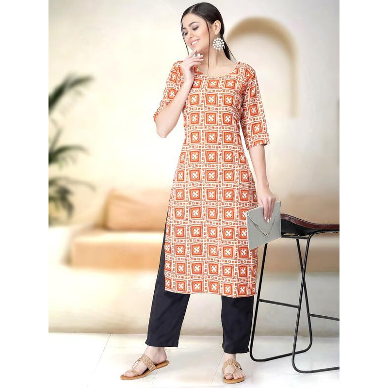 Pinkmint Kurta Set For Women Rayon Printed Stylish Neck Kurti With Pant Set (Pack Of 2)