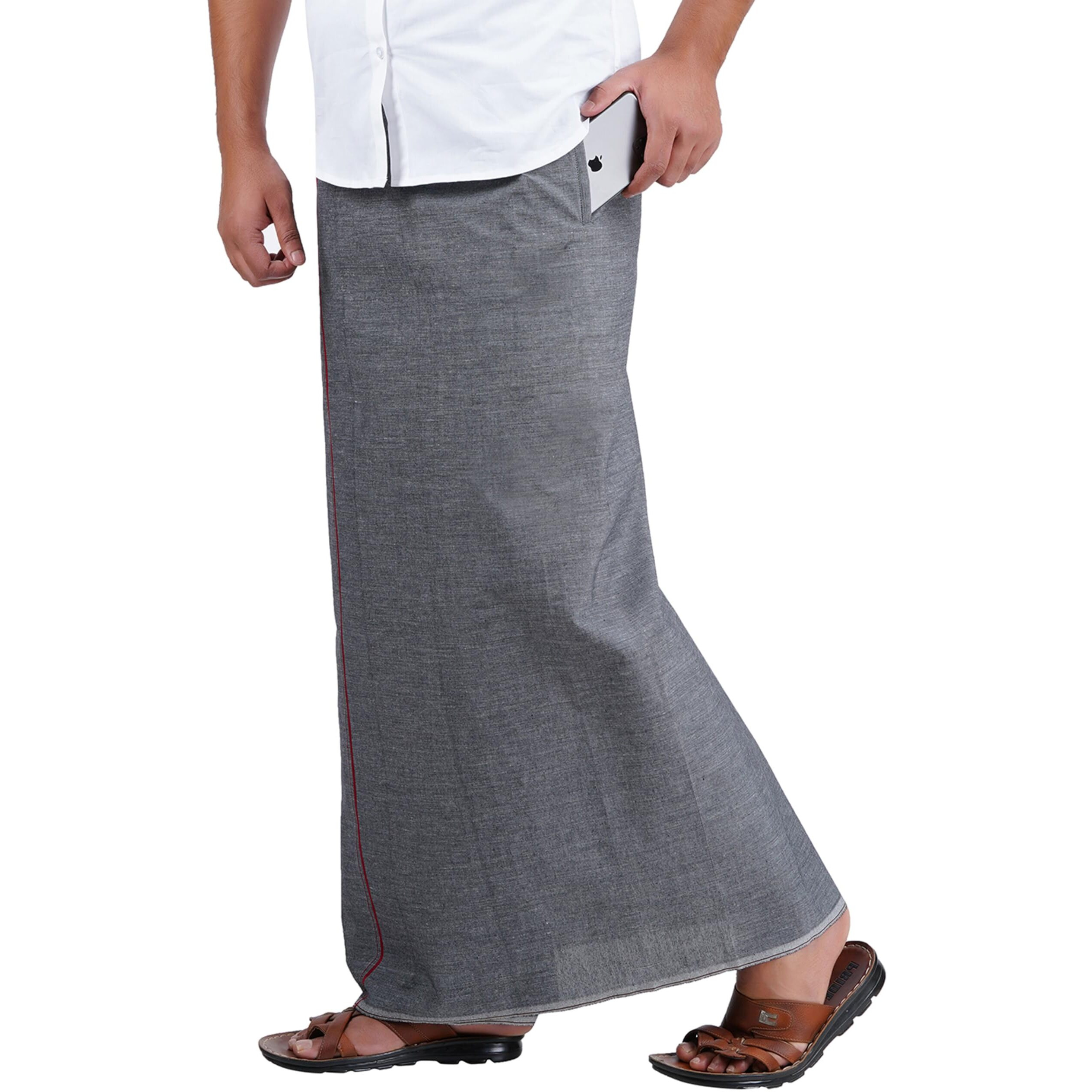 Prakasam Cotton Mens Premium Kfc Plain Welcro Pocket Dhoti (Kfc-Pln-Black)
