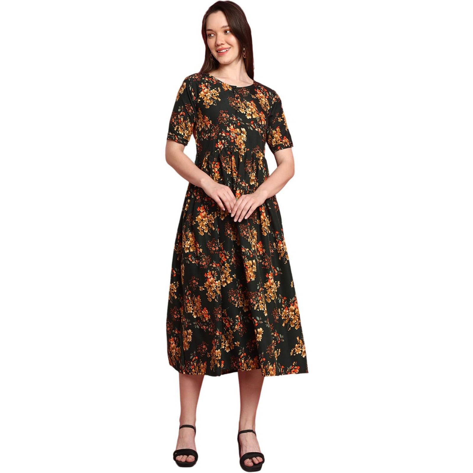 Preneum Women's Rayon A-Line Knee-Length Dress (GownParent-1_Green_M)