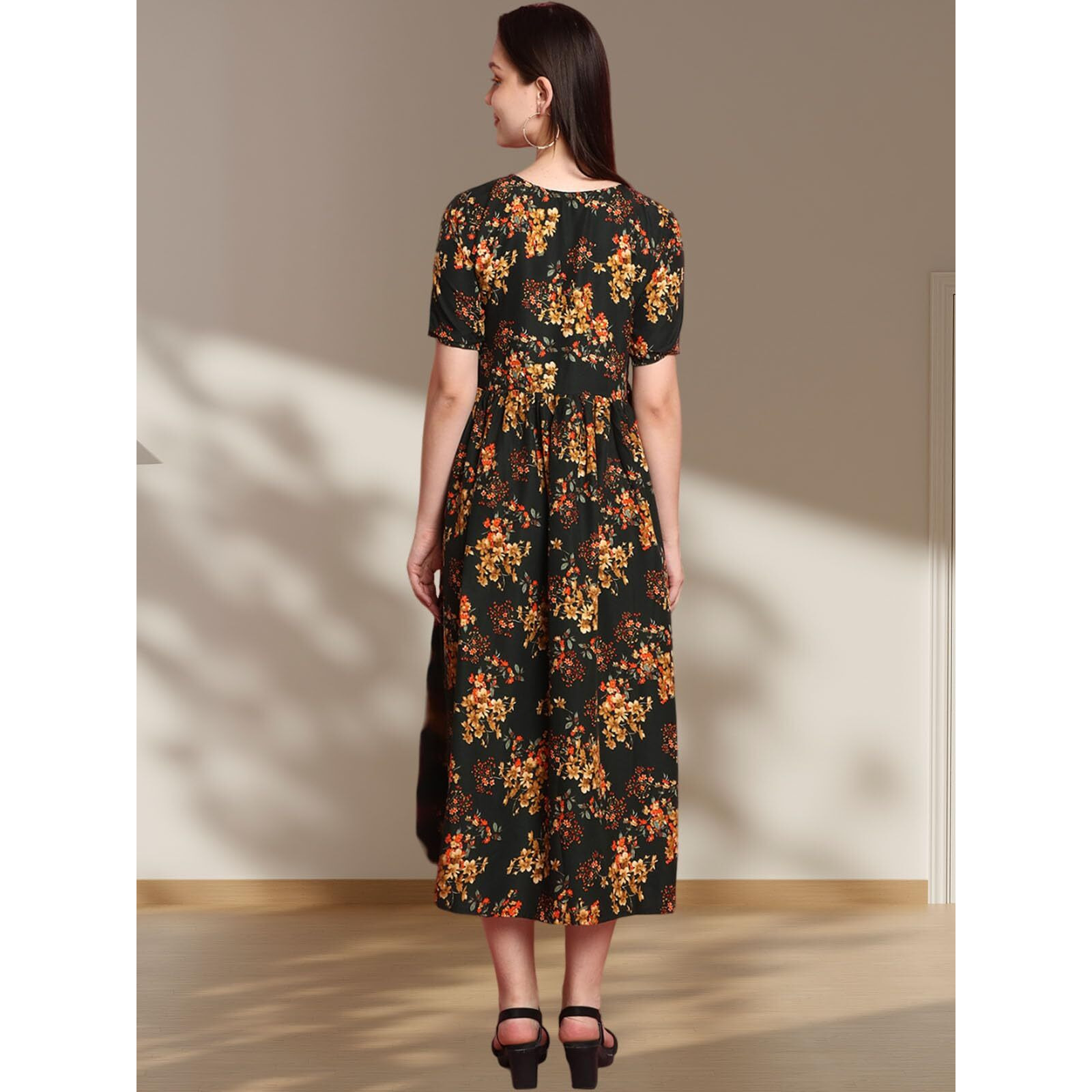 Preneum Women's Rayon A-Line Knee-Length Dress (GownParent-1_Green_M)