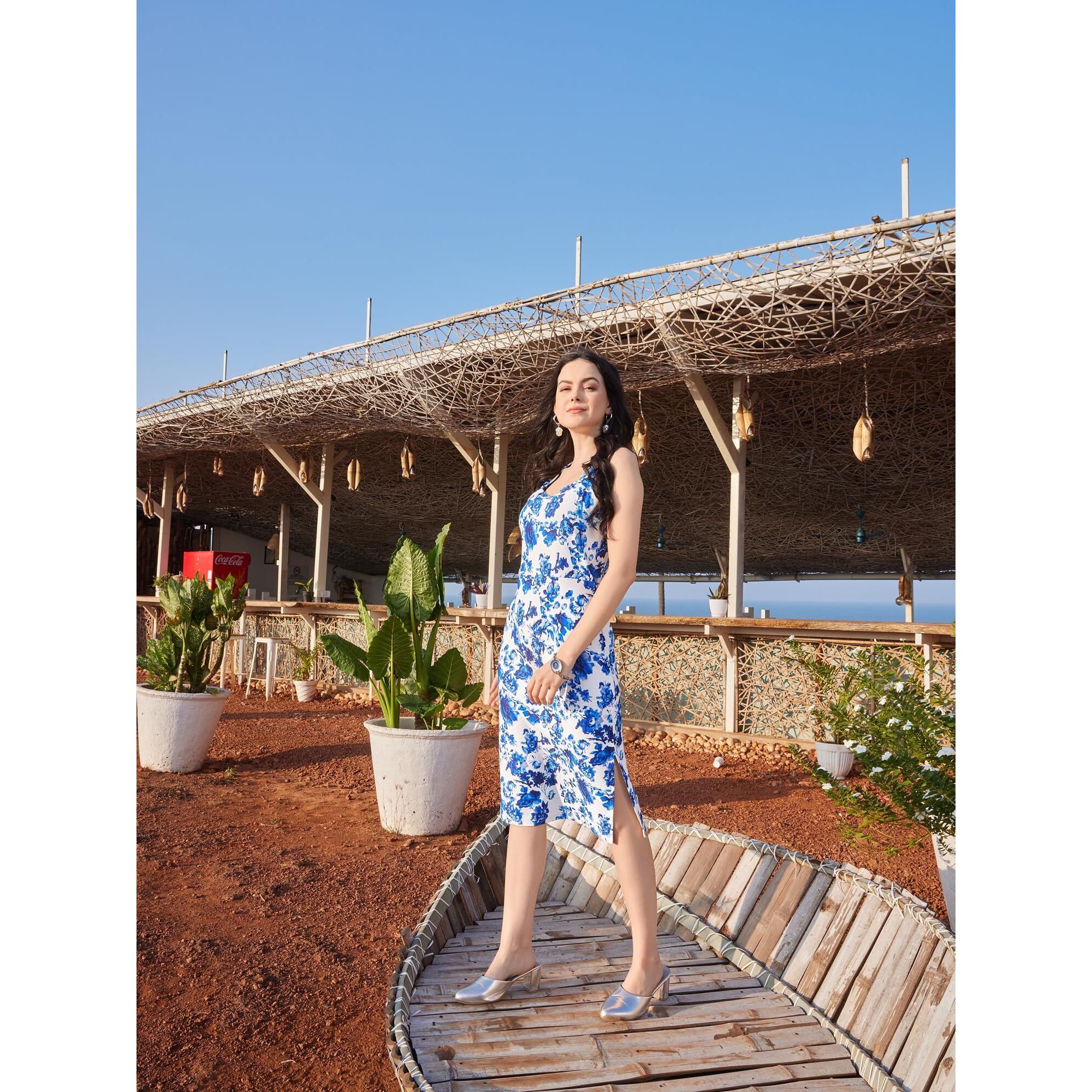 Purvaja Womens Bodycon Knee Length Dress (Wini-023-Jazz_Blue_Small)