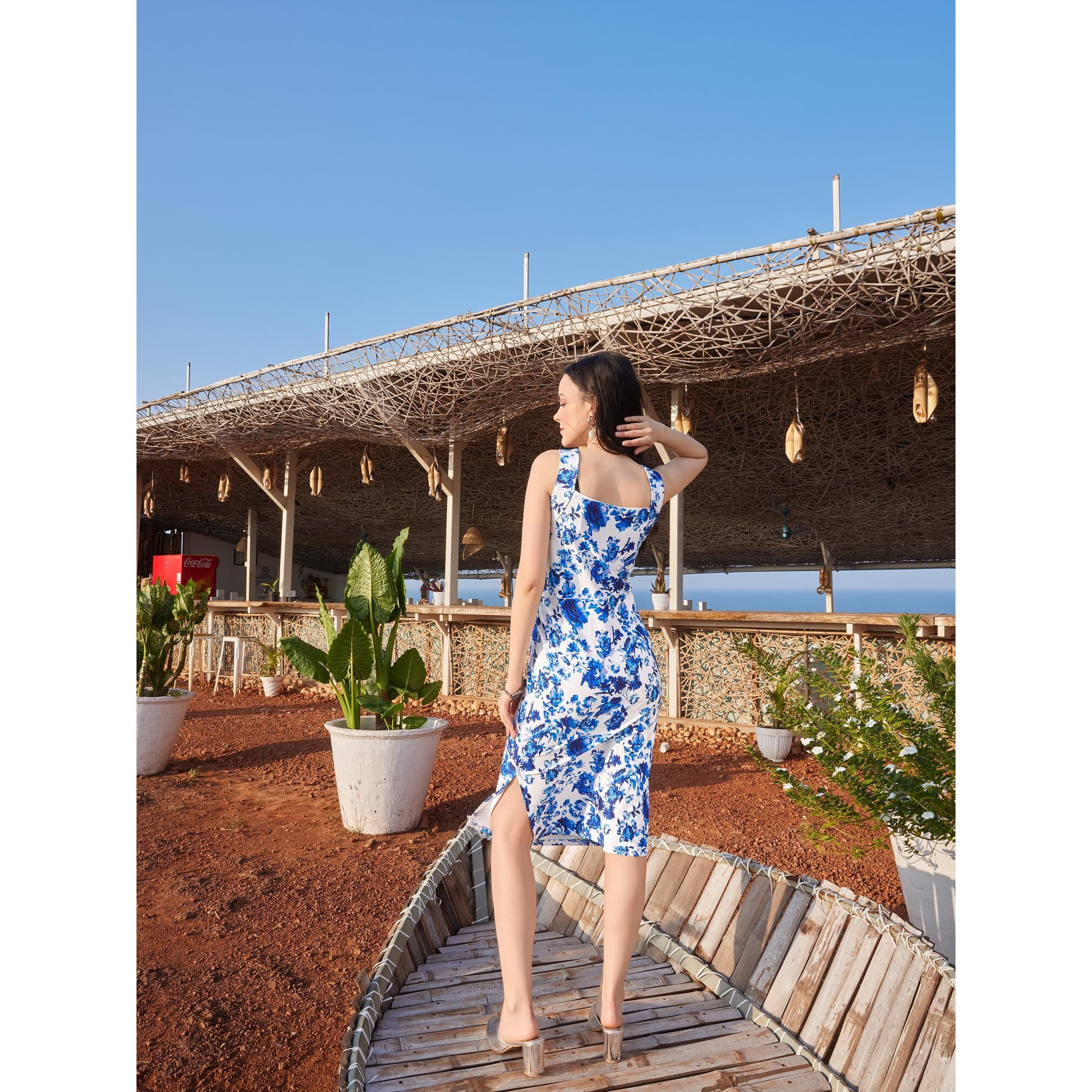 Purvaja Womens Bodycon Knee Length Dress (Wini-023-Jazz_Blue_Small)