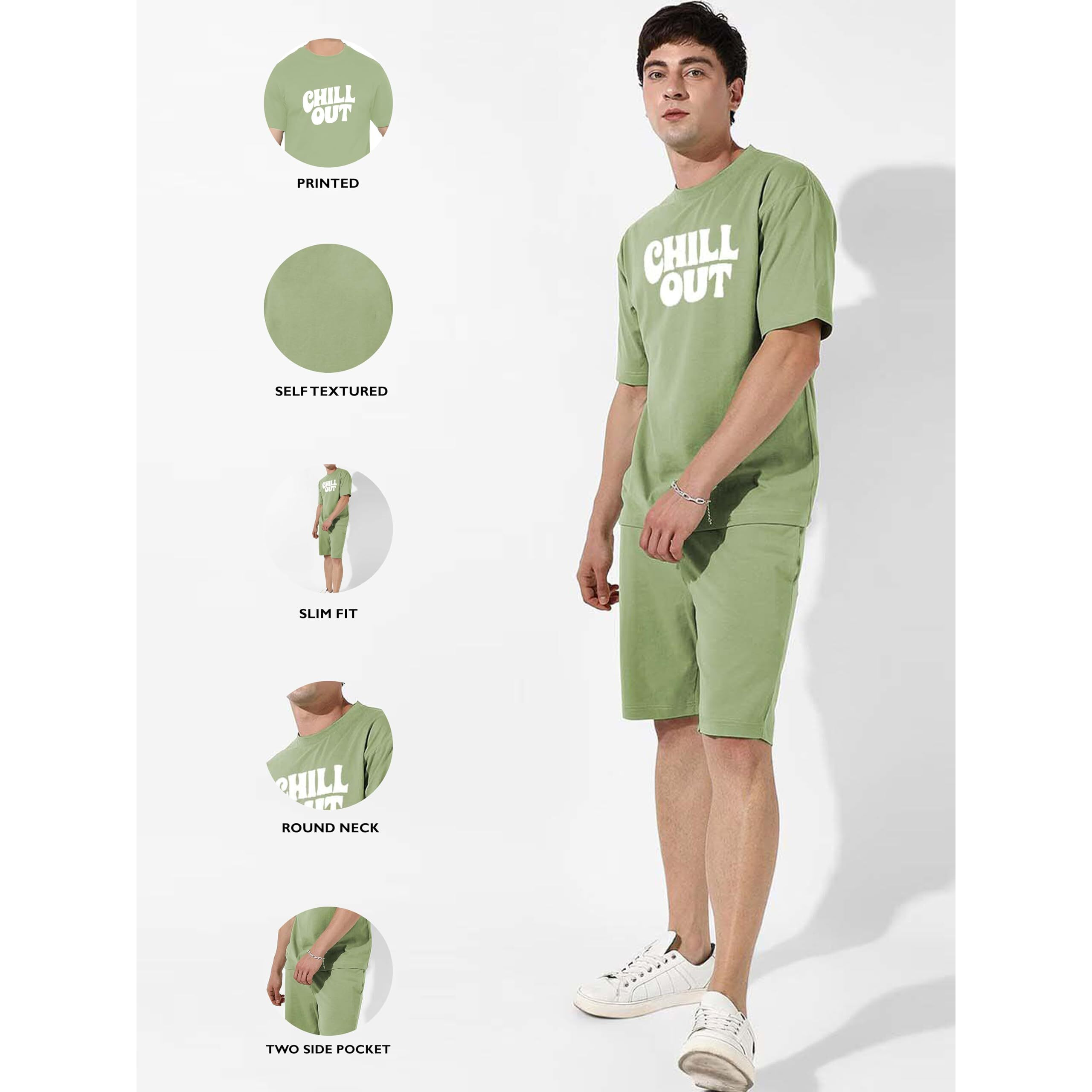 Royalscout Mens Night Suit | Men's Co-Ord Set | Lounge-Wear Night Dress Pajama Set | Summer Night Wear | Solid Plain Casual Pajama Shorts Set | Beach Wear (M, Green)