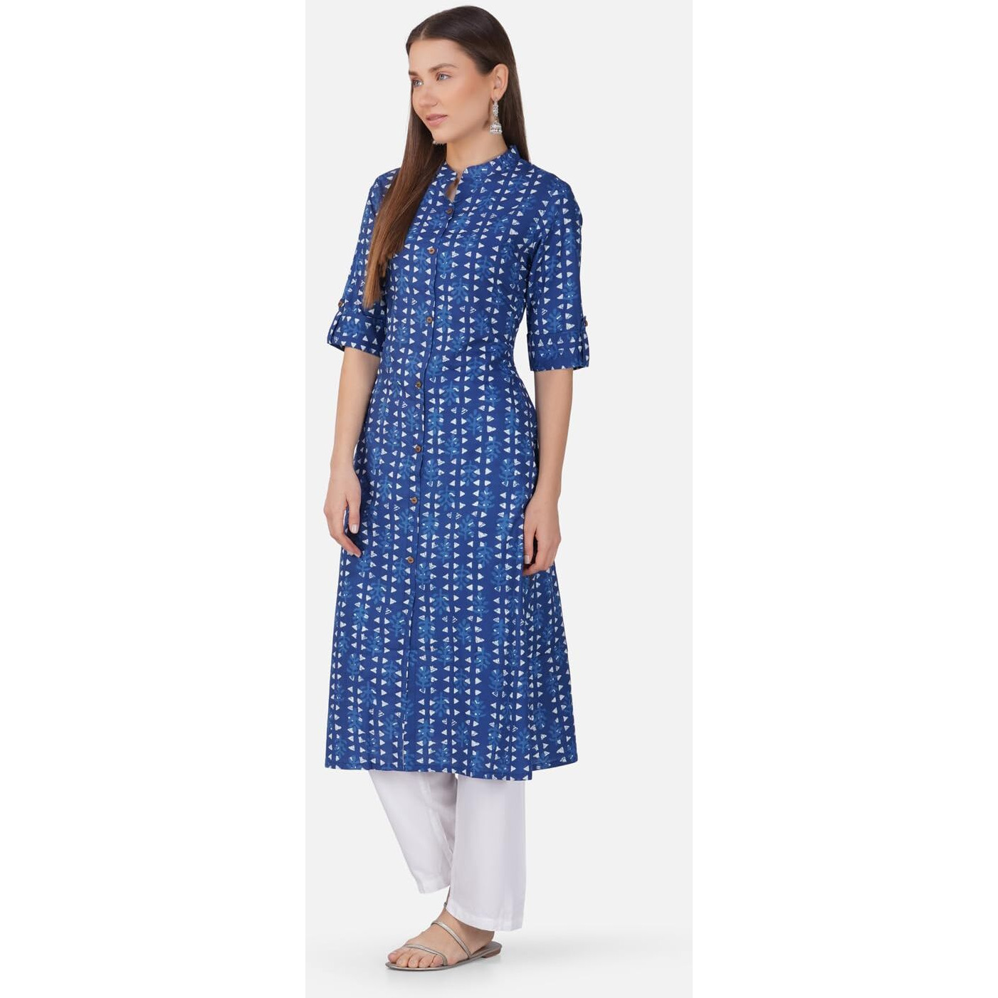 Rytras Women's Printed A-Line Kurta(Blue-1,S)