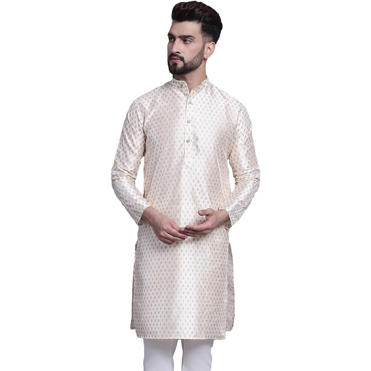 Sojanya (Since 1958 Men's Silk Blend Cream Printed Only Long Kurta