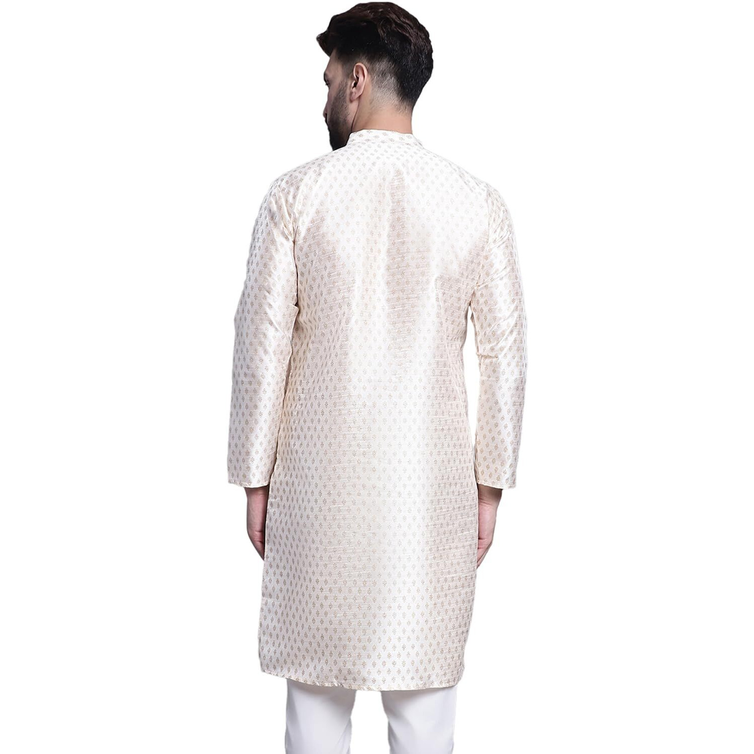 Sojanya (Since 1958 Men's Silk Blend Cream Printed Only Long Kurta