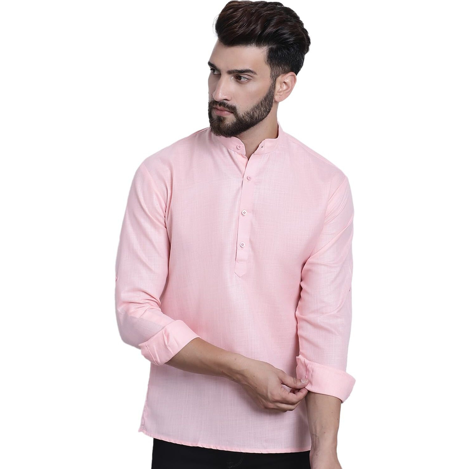 Sojanya (Since 1958, Men's Cotton Blend Pink Solid Only Short Kurta