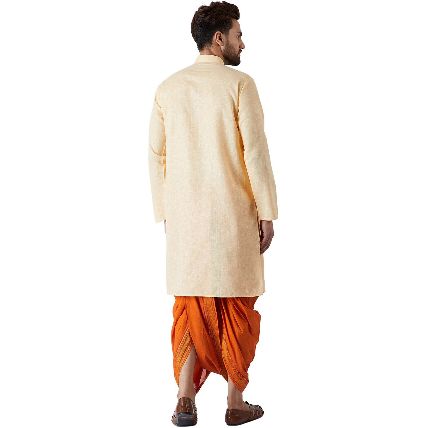 Sojanya (Since 1958, Men's Yellow & Orange Cotton Kurta & Dhoti Set, Size Xl