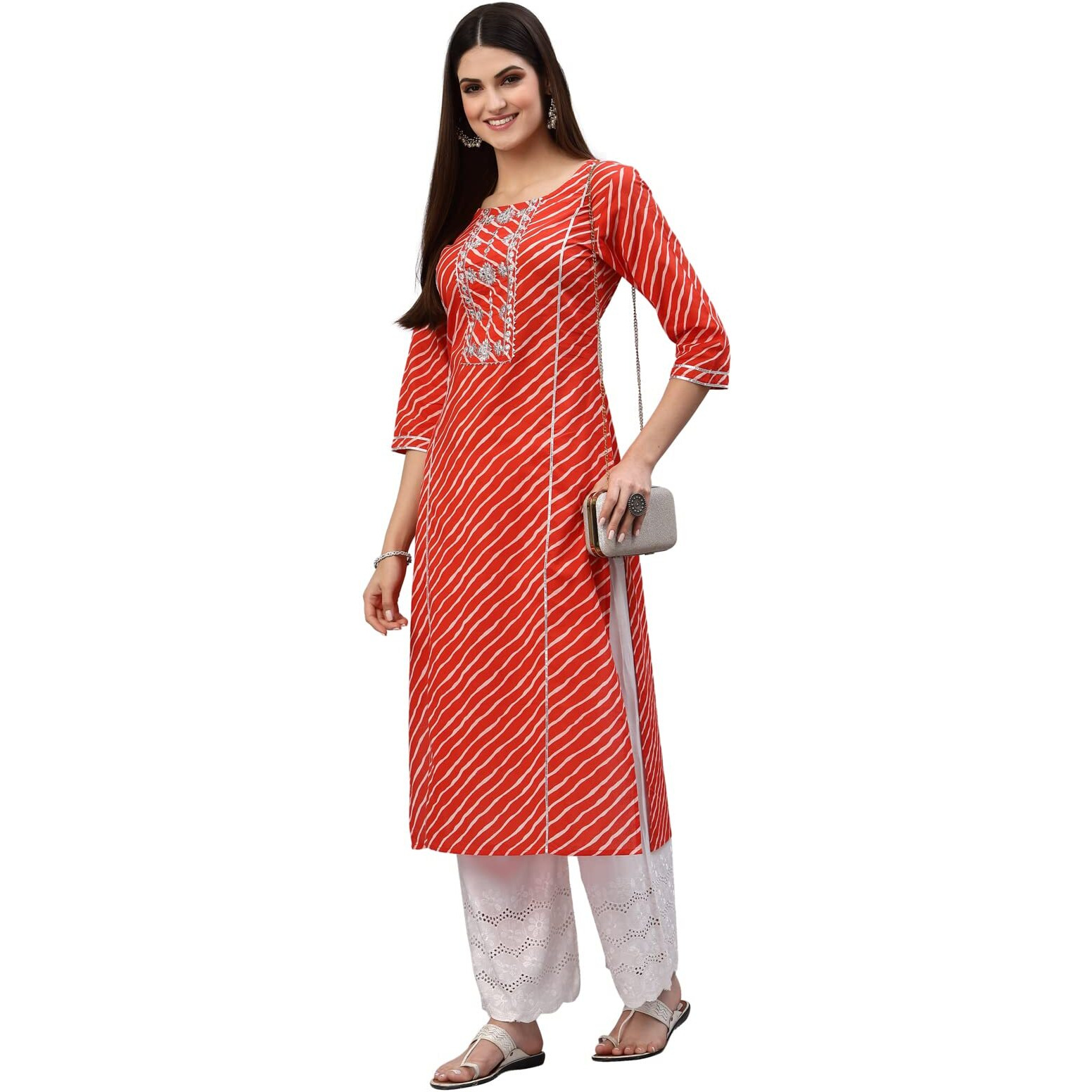 Stylum Women's Lehariya Printed Cotton Straight Kurta (Tuluorange38_Orange, M)