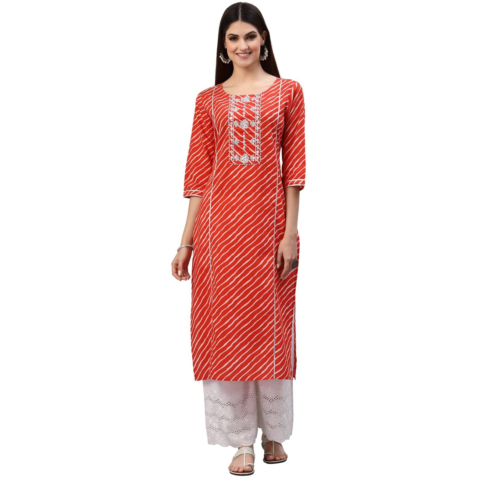 Stylum Women's Lehariya Printed Cotton Straight Kurta (Tuluorange38_Orange, M)