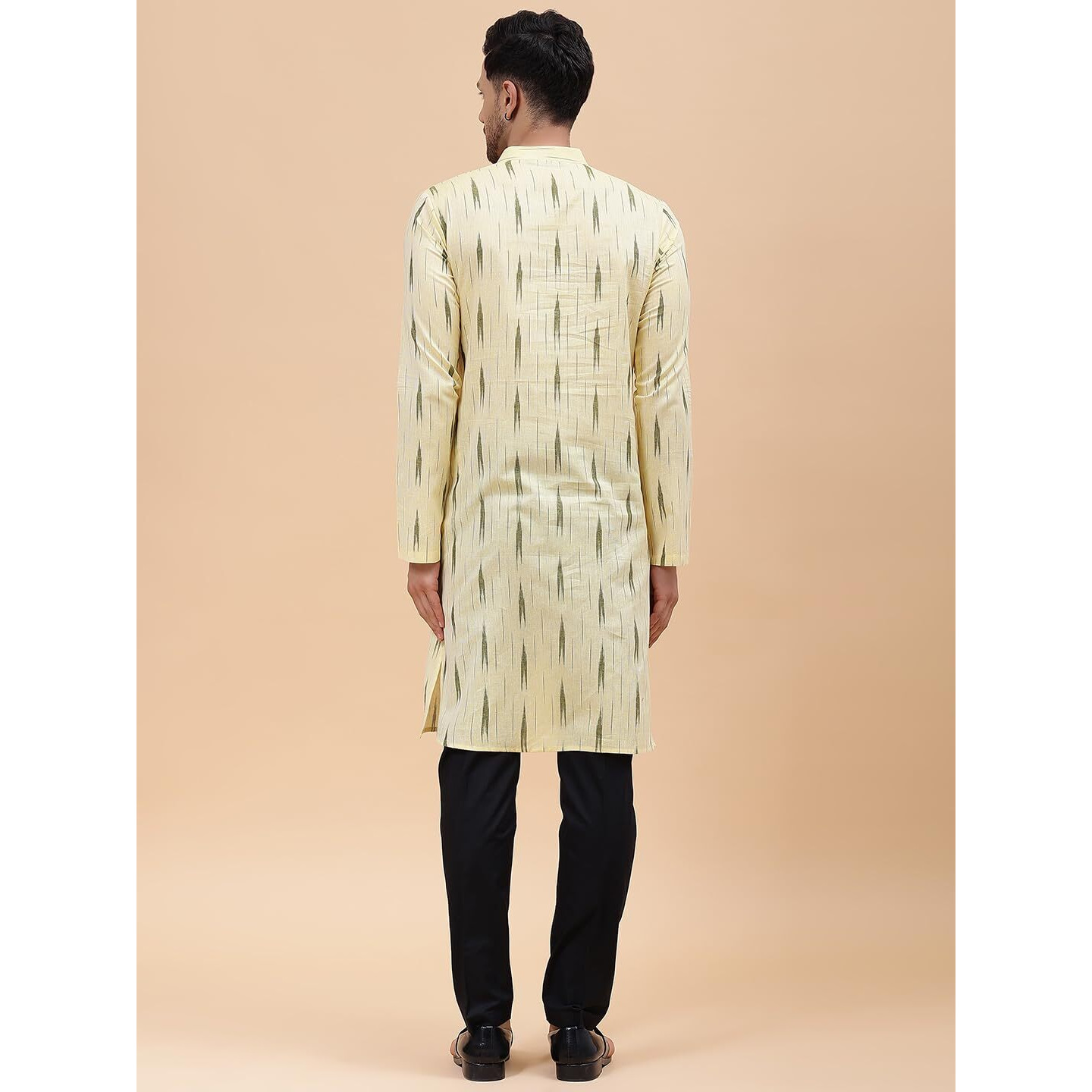 See Designs Cream & Black Cotton Regular Fit Mandarin Collar Printed Kurta Set Long Sleeves_Sdkt124002M