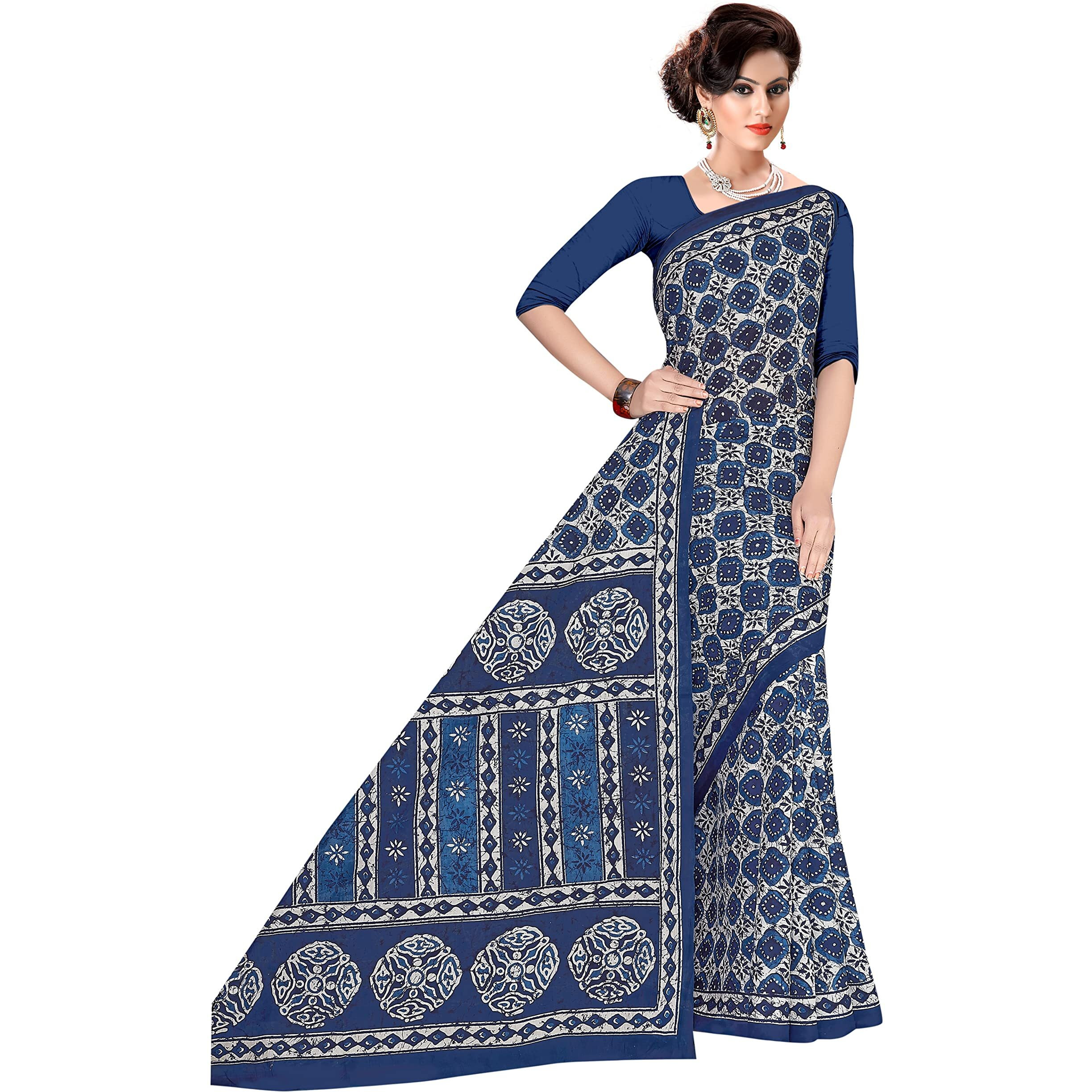 Tamaira Fashion Women's Plain Weave Pure Cotton Saree Without Blouse Piece(2373_Blue)