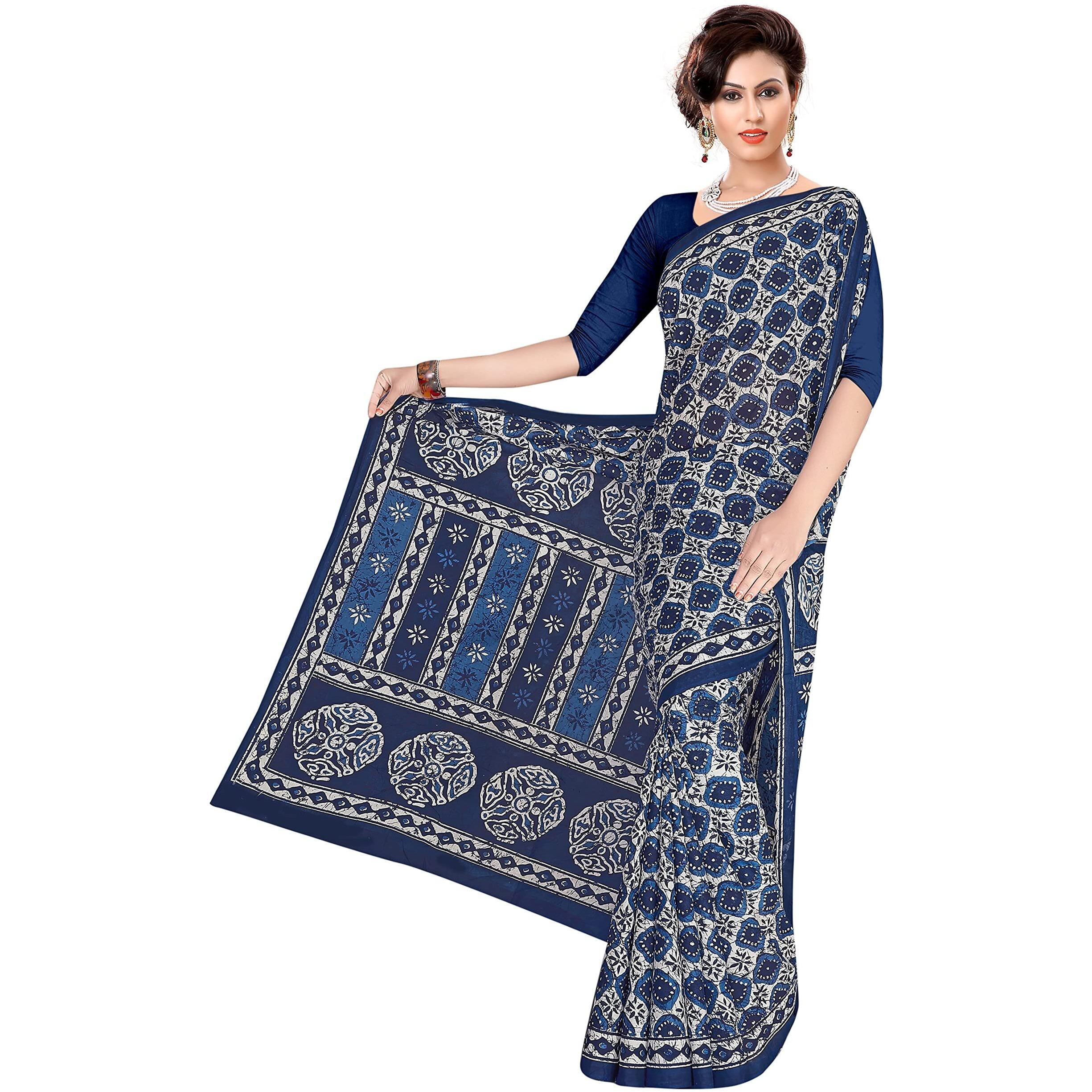 Tamaira Fashion Women's Plain Weave Pure Cotton Saree Without Blouse Piece(2373_Blue)